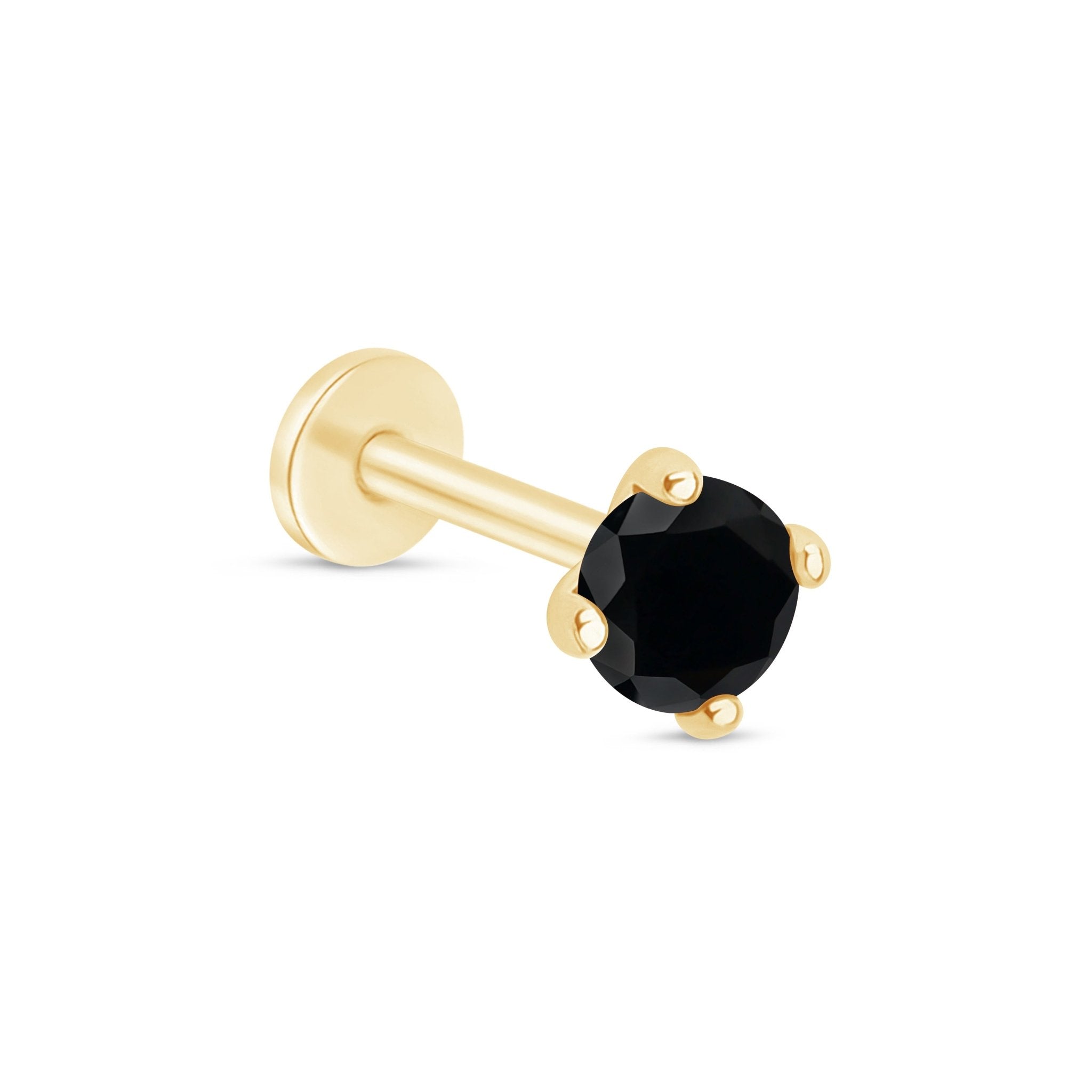 14k Yellow Gold Black Diamond Cartilage Flat Back Stud Earrings - Hypoallergenic, Dainty & Elegant for Everyday Wear or Special Occasions