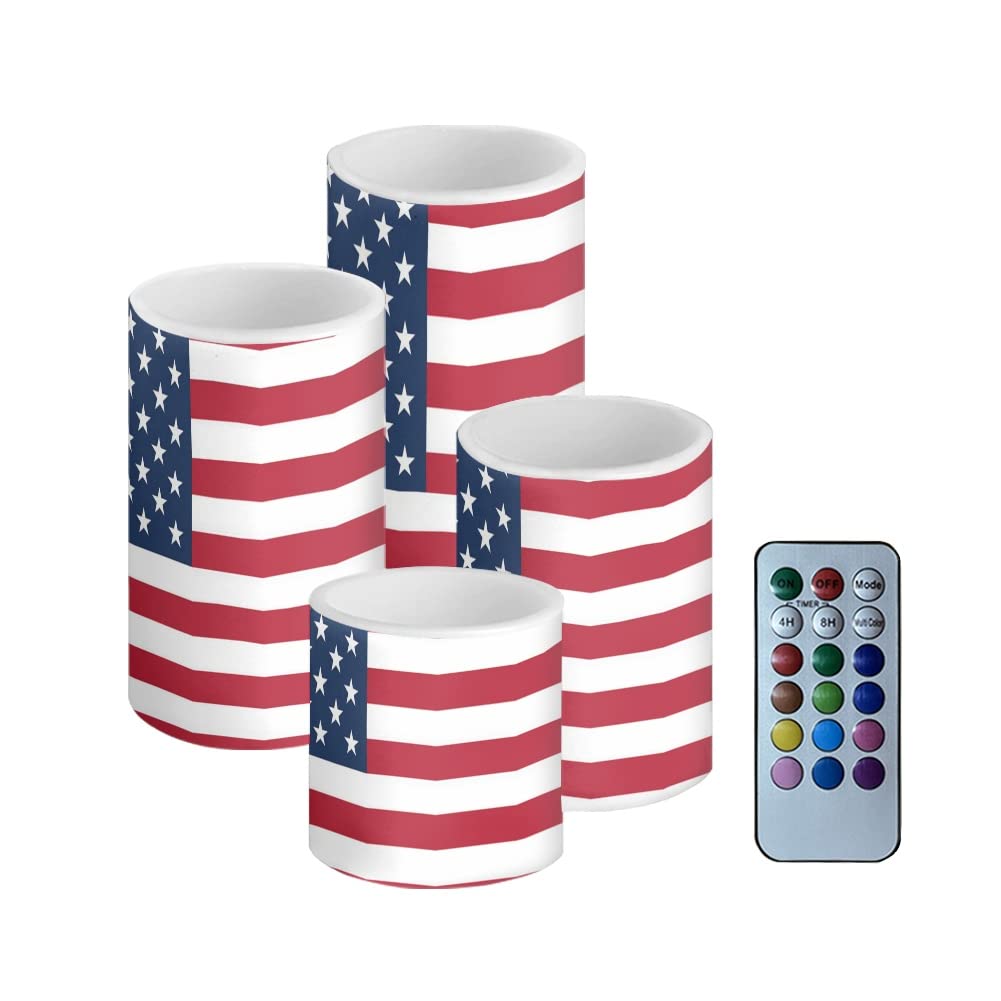 LED Flameless American Flag Candles - Battery Operated with Timer, Warm Light for Home & Wedding Decor (Pack of 4) - Perfect for Patriotic Parties & Events