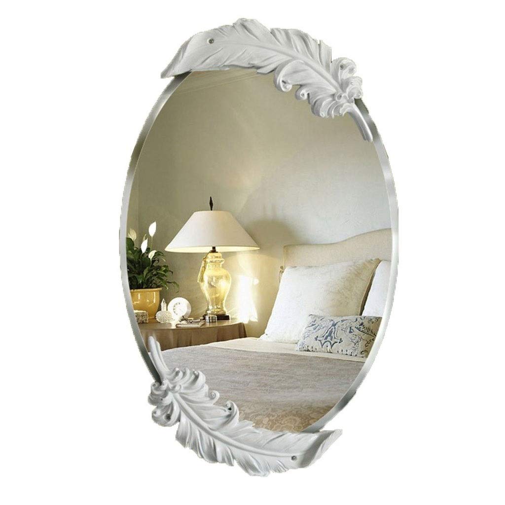 Waterproof Resin Silver Wall Mirror for Bathroom - Feather Wash Design, Vanity Mirror, 48x75cm, White - Perfect for Modern Bathrooms, Bedrooms, and Dressing Areas