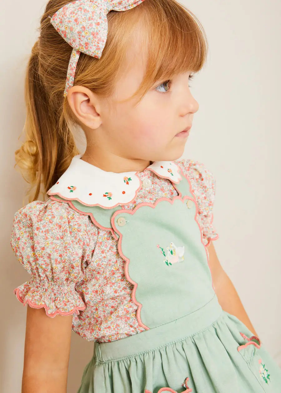 Floral Embroidered Short Sleeve Blouse for Girls - Coral Pink Cotton Top (18 Months to 10 Years) | Perfect for Spring Outfits, Birthday Parties & Family Photos
