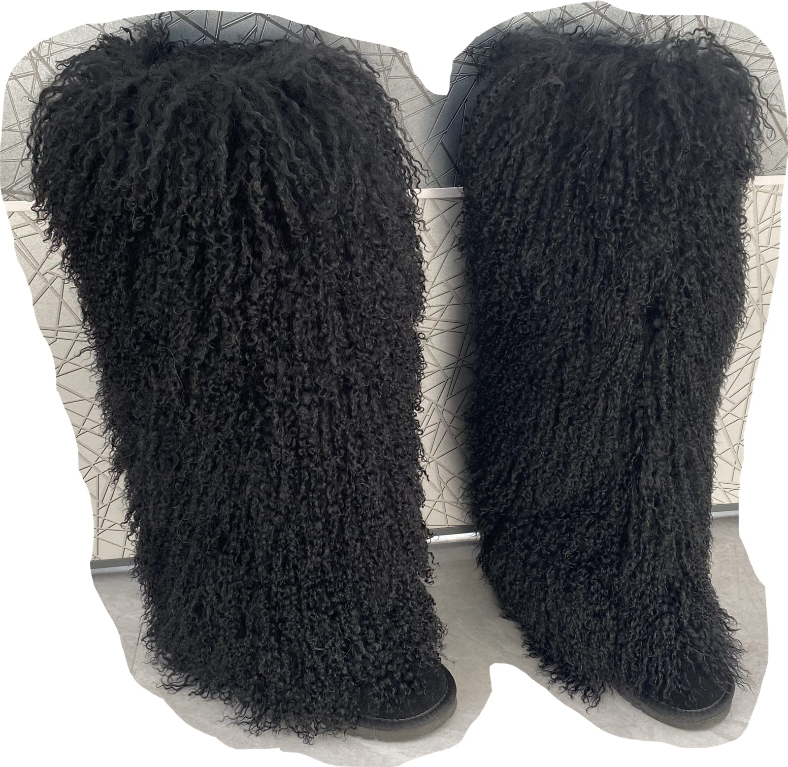 Women's Over Knee High Mongolian Fur Boots - Winter Snow Warm Flat Boots in Blue, Grey & Pink | Cozy & Stylish for Cold Weather & Outdoor Activities