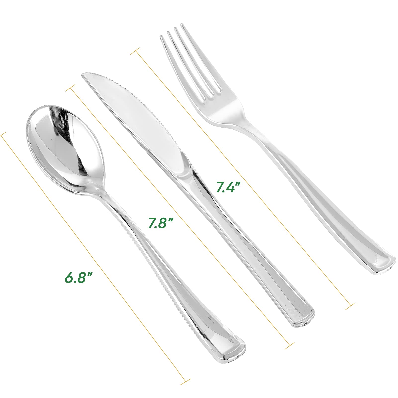 FOCUSLINE 75-Pack Heavy Duty Disposable Plastic Silverware Set - 25 Forks, 25 Knives, 25 Spoons - Durable Plastic Cutlery for Catering, Parties, Weddings & Events - Perfect for BBQs, Picnics, Office Lunches & Family Gatherings