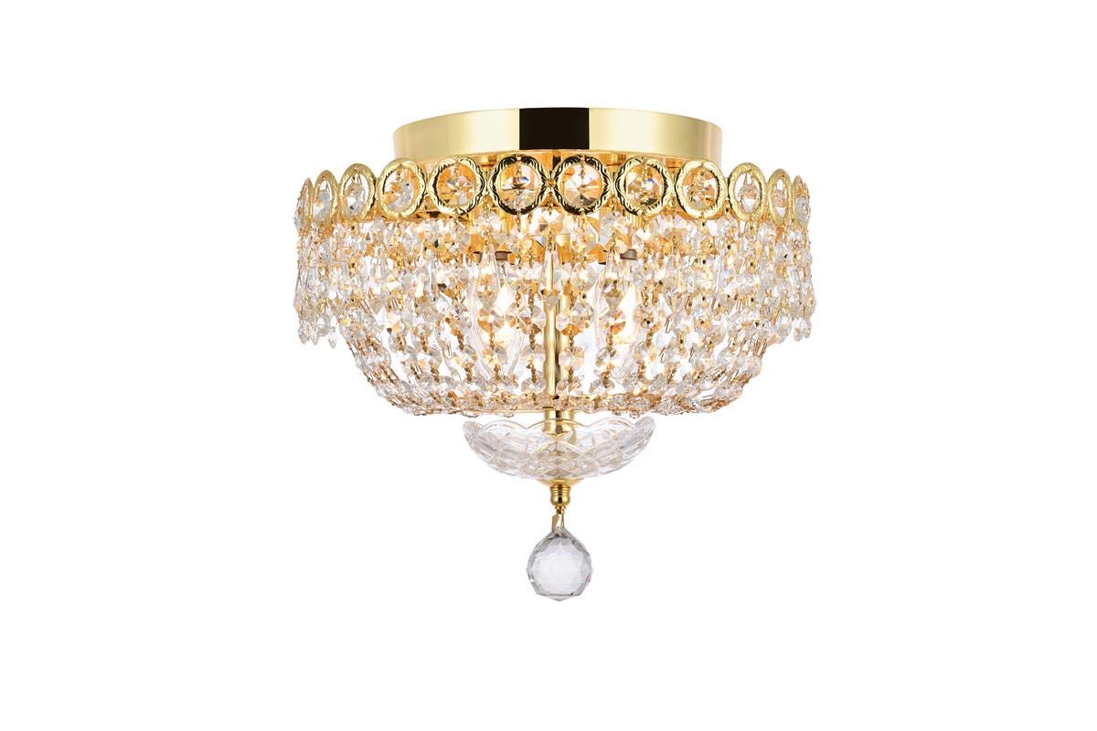 Elegant 4-Light Gold Crystal Chandelier - Royal Cut Clear Crystal Flush Mount Ceiling Light Fixture for Dining Room, Bedroom & Living Room Lighting