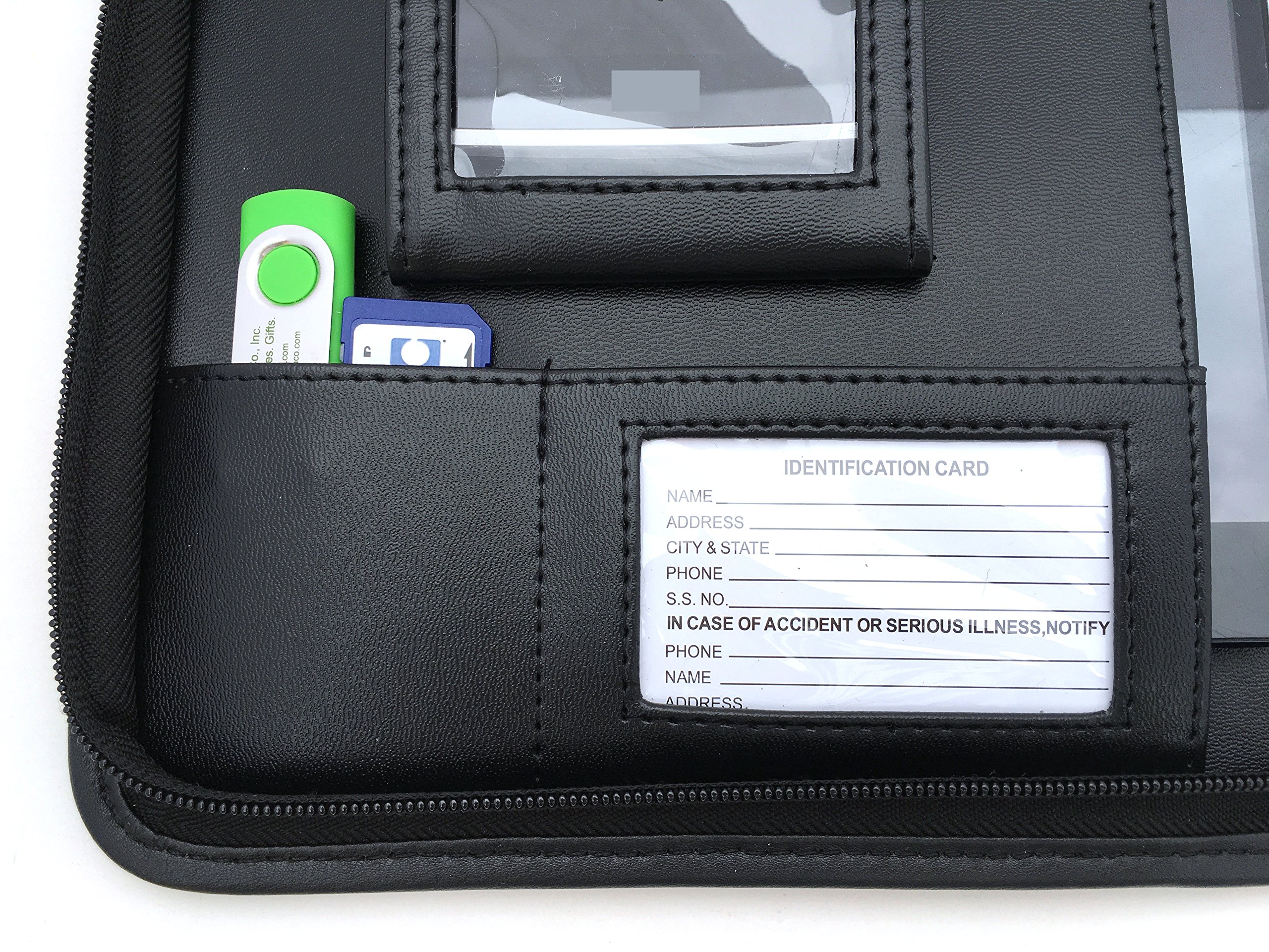 Compact Black Zipper Padfolio with Notepad - 10.8