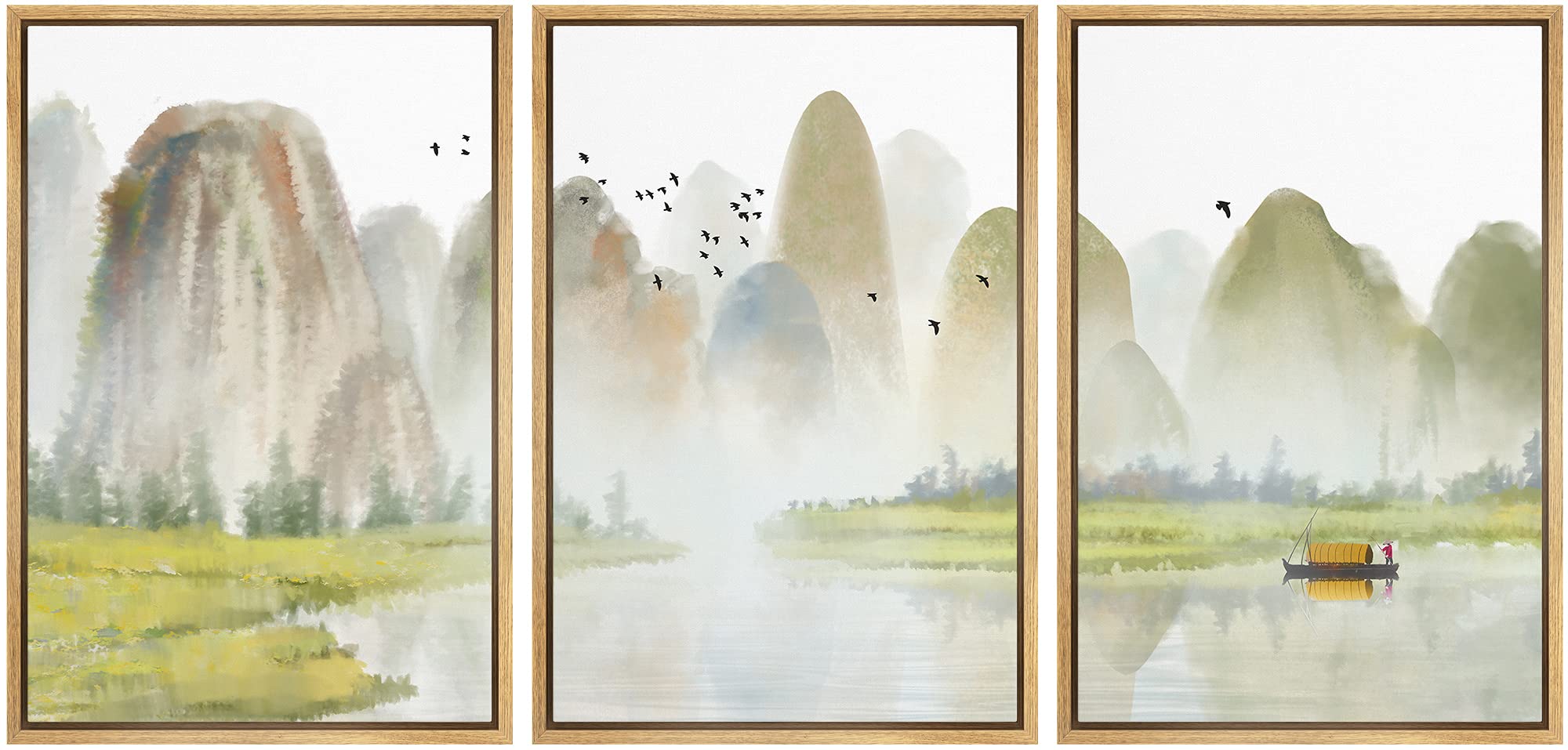 SIGNWIN 3 Piece Framed Canvas Wall Art Set - Zen Landscape Paintings for Home Decor, Living Room & Bedroom - 24
