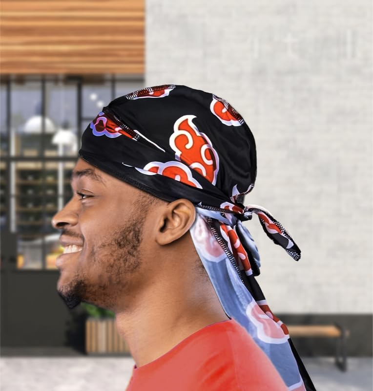 Red Clouds Durag - Premium Silky Red Cloud 360 Wave Du Rag with Long Tails & Quadruple Stitching - Smooth Silk Fabric for Ultimate Comfort & Compression - Perfect for Wave Hairstyles, Hair Protection & Fashion Accessories