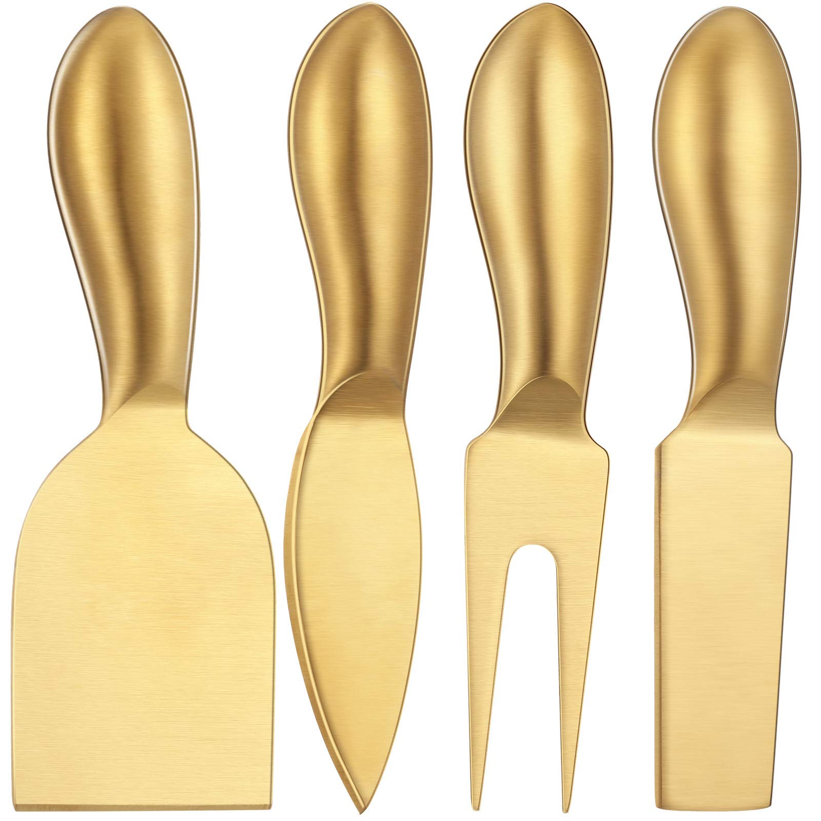 Premium Stainless Steel Cheese Knives Set - 4-Piece Kitchen Cheese Tools with Slicer & Cutters for Soft & Hard Cheeses - Gold Finish - Perfect for Wine Parties, Charcuterie Boards & Gourmet Entertaining