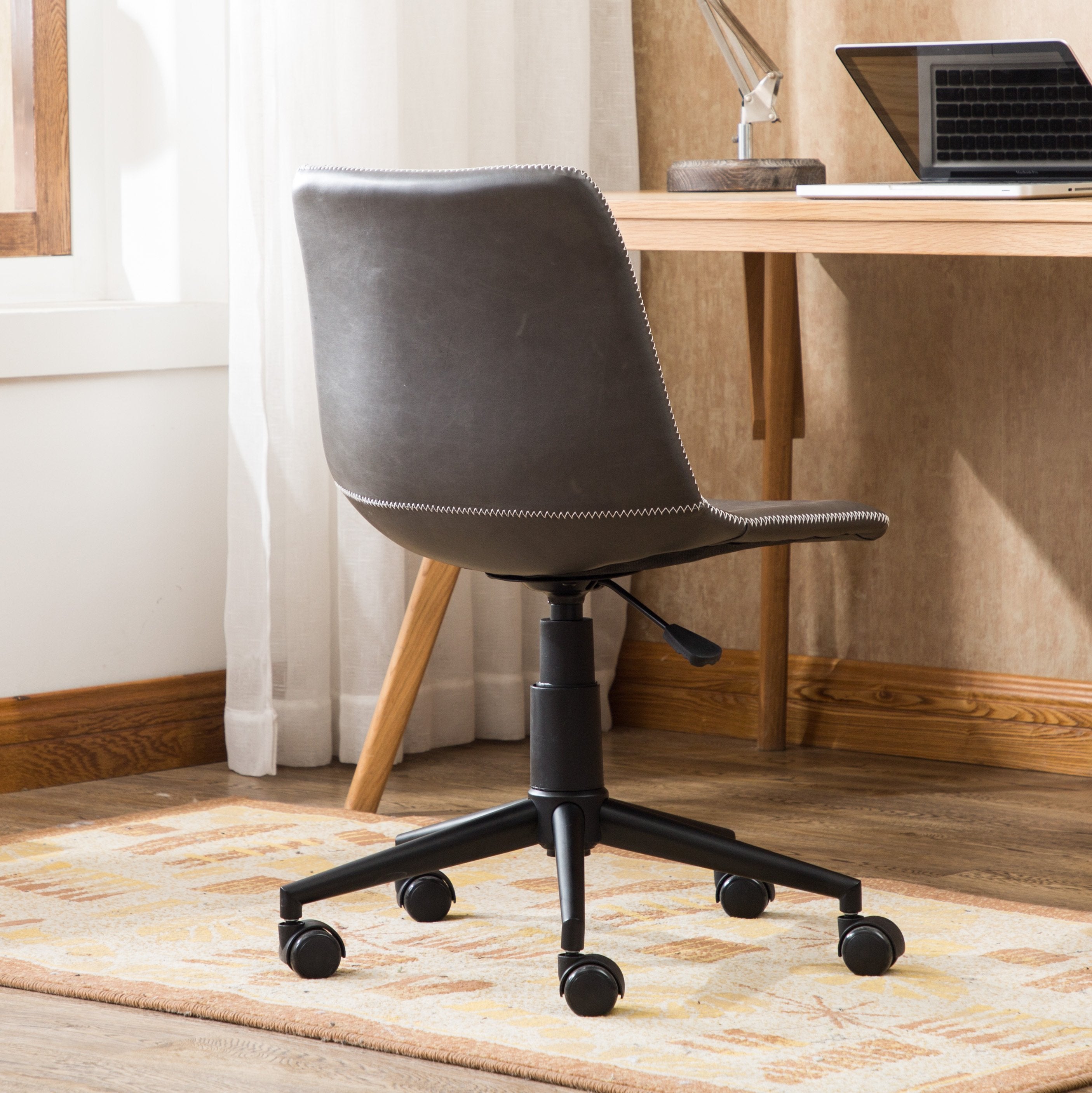 Roundhill Furniture Cesena 360 Swivel Office Chair - Adjustable Height PU Leather Executive Desk Chair with Air Lift Technology for Home & Office Workspace