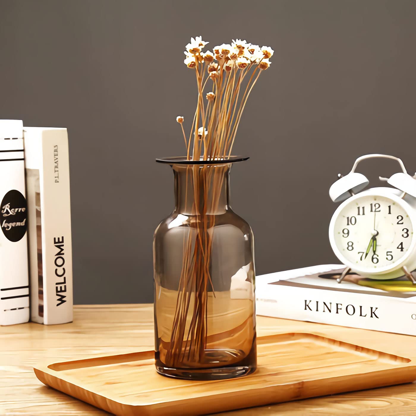Amber Bud Vase Cylinder Glass Vase for Home Decor - Elegant Farmhouse Tabletop Centerpiece for Weddings, Dining Tables & Floral Arrangements