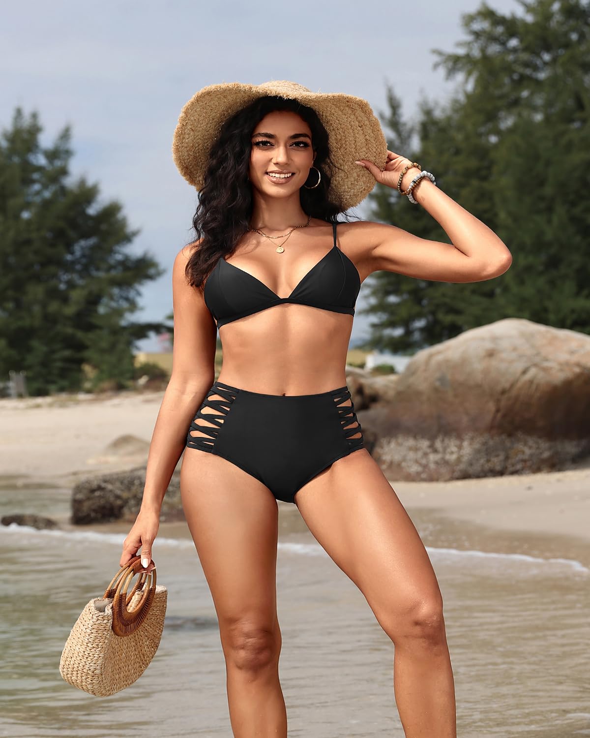 Holipick Women's High Waisted Tummy Control Bikini Bottoms - Sexy Strappy Swimwear for Beach, Pool & Vacation