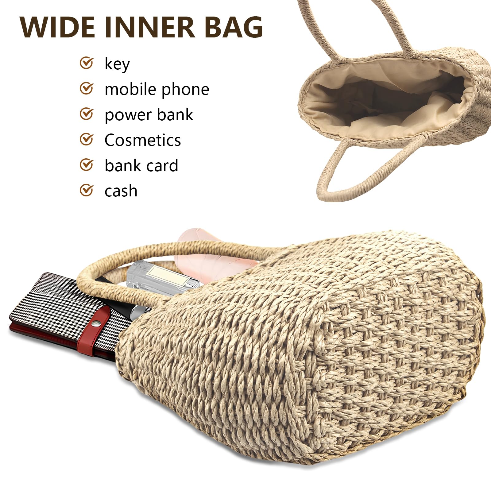 Women's Rattan Straw Hobo Bag - Crossbody Beach Purse for Vacation & Travel
