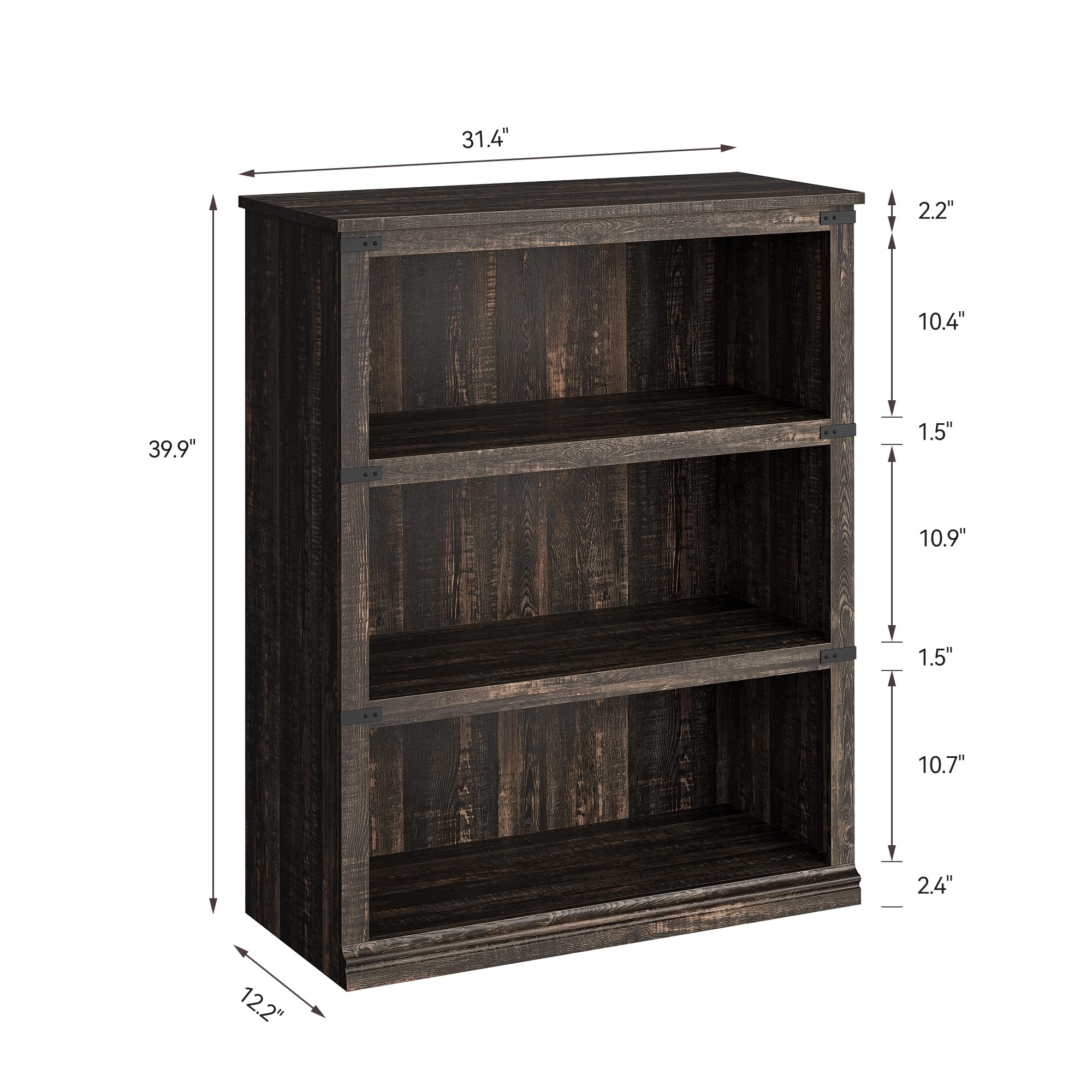 GARVEE 3-Tier Farmhouse Bookcase with Storage - 40