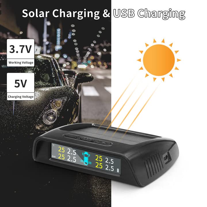 3T6B RV Tire Pressure Monitoring System with 6 Sensors - Solar & USB Charging, 5 Alarm Modes, LCD Display for Real-Time Pressure/Temperature (0-116psi) - Perfect for Motorhomes, Trailers & Campers