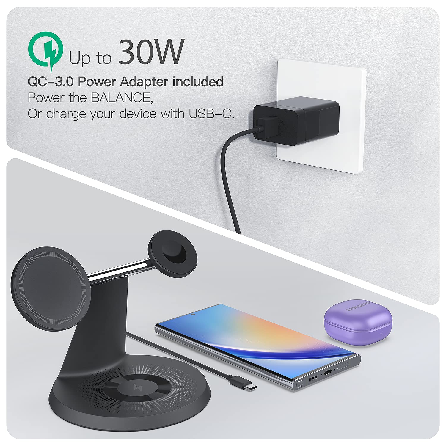 3-in-1 Fast Wireless Charging Station with MagSafe for iPhone 12-16, Apple Watch & AirPods - Compact Charging Stand for Home, Office & Travel | Perfect for Nightstand, Desk & Car Use