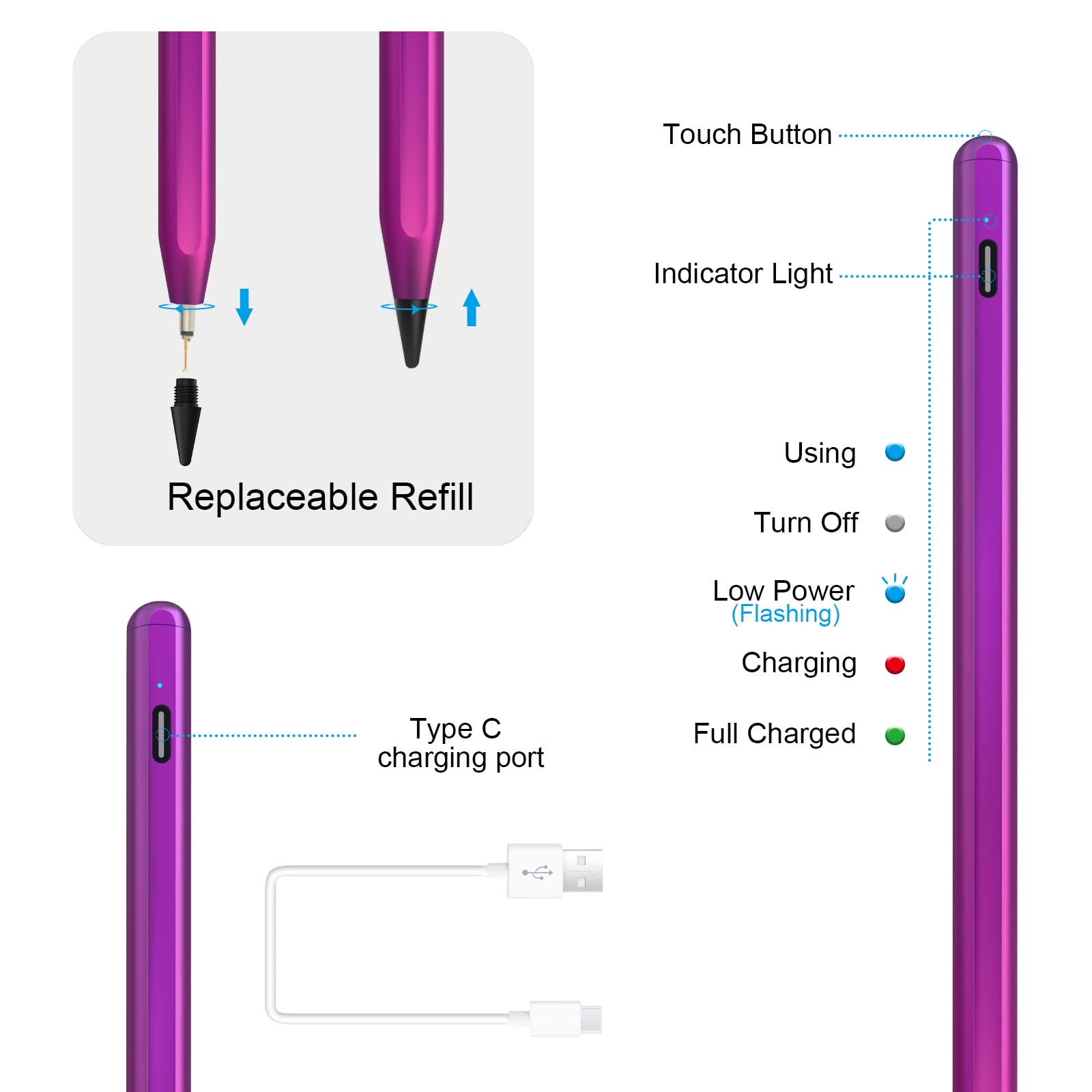 Premium Stylus Pen for iPad Mini 6/5th Gen & iPad 6/7/8/9th Gen - Magnetic Apple Pencil Alternative with Palm Rejection for iPad Air 3/4 & Pro 11/12.9 Inch - Perfect for Drawing, Note-Taking & Digital Art