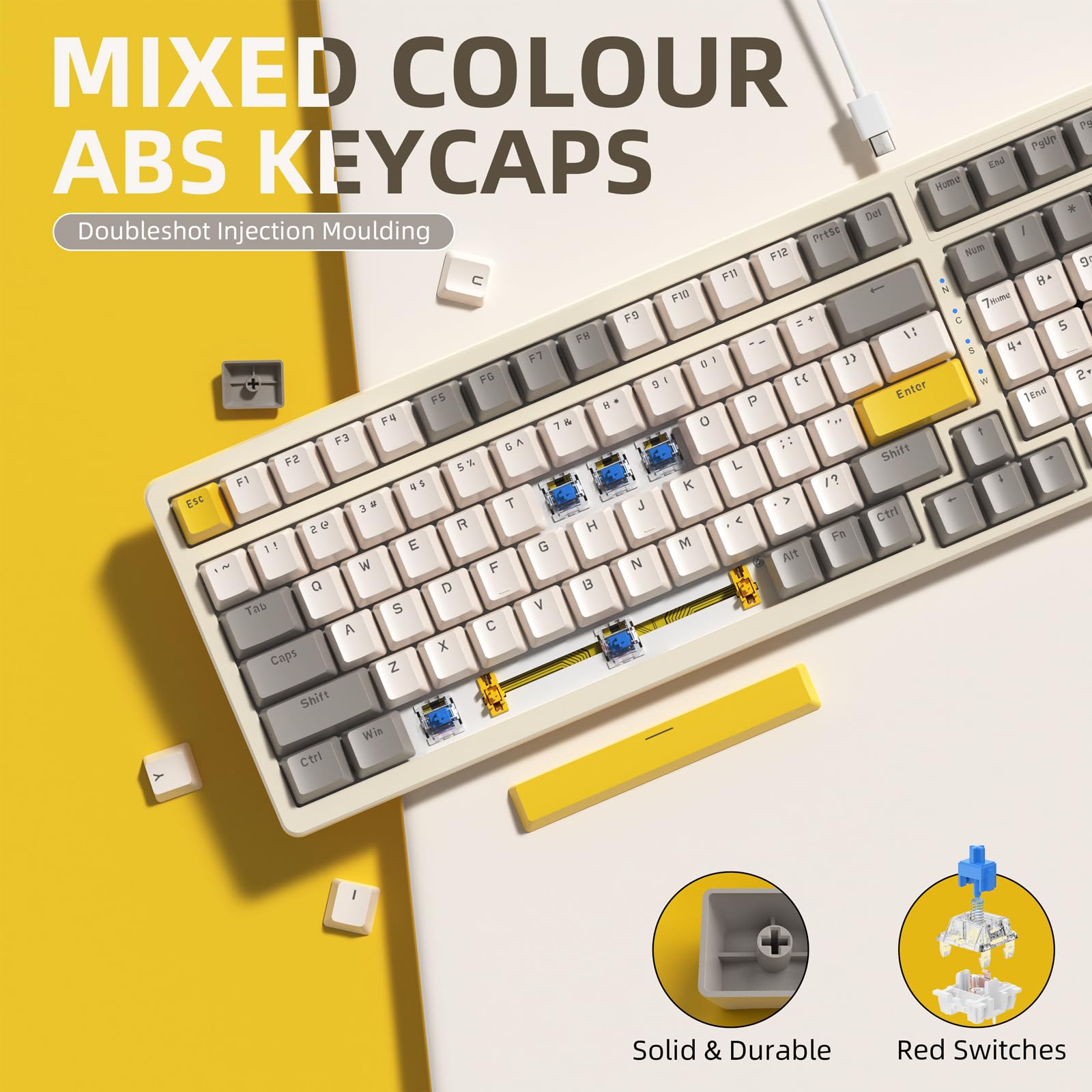 K3MAX Wired Mechanical Gaming Keyboard - 75% Compact Retro Design, 18 RGB LED Backlit, Hot Swappable 100 Keys with MX Clicky Blue Switch, Anti-Ghosting - Perfect for PC & Mac Gamers, Programmers & Office Work