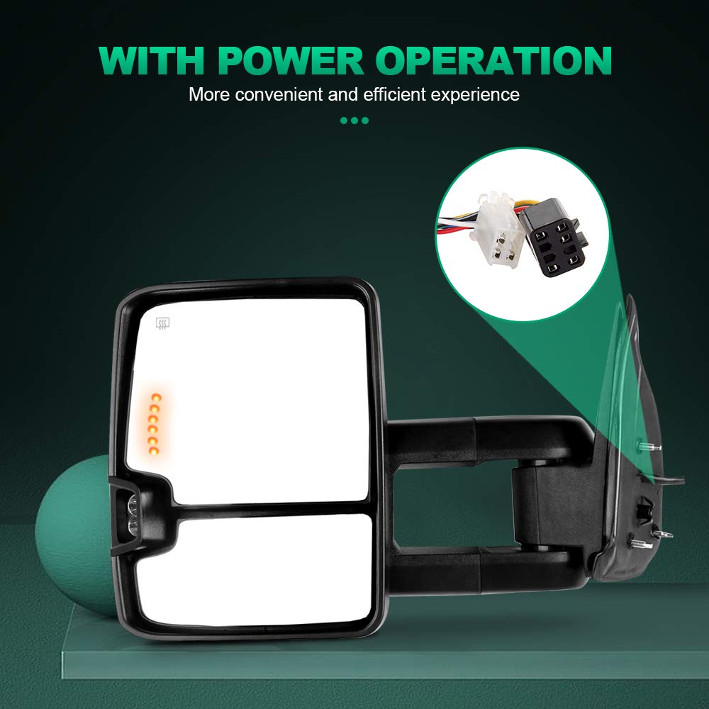 AUTOMUTO Power Heated Towing Mirrors with Turn Signal & Width Light - Compatible with Cadillac Escalade, Chevy, GMC Sierra 1999-2002 (LH Driver & RH Passenger Side) - Perfect for Towing, Camping & Off-Road Adventures