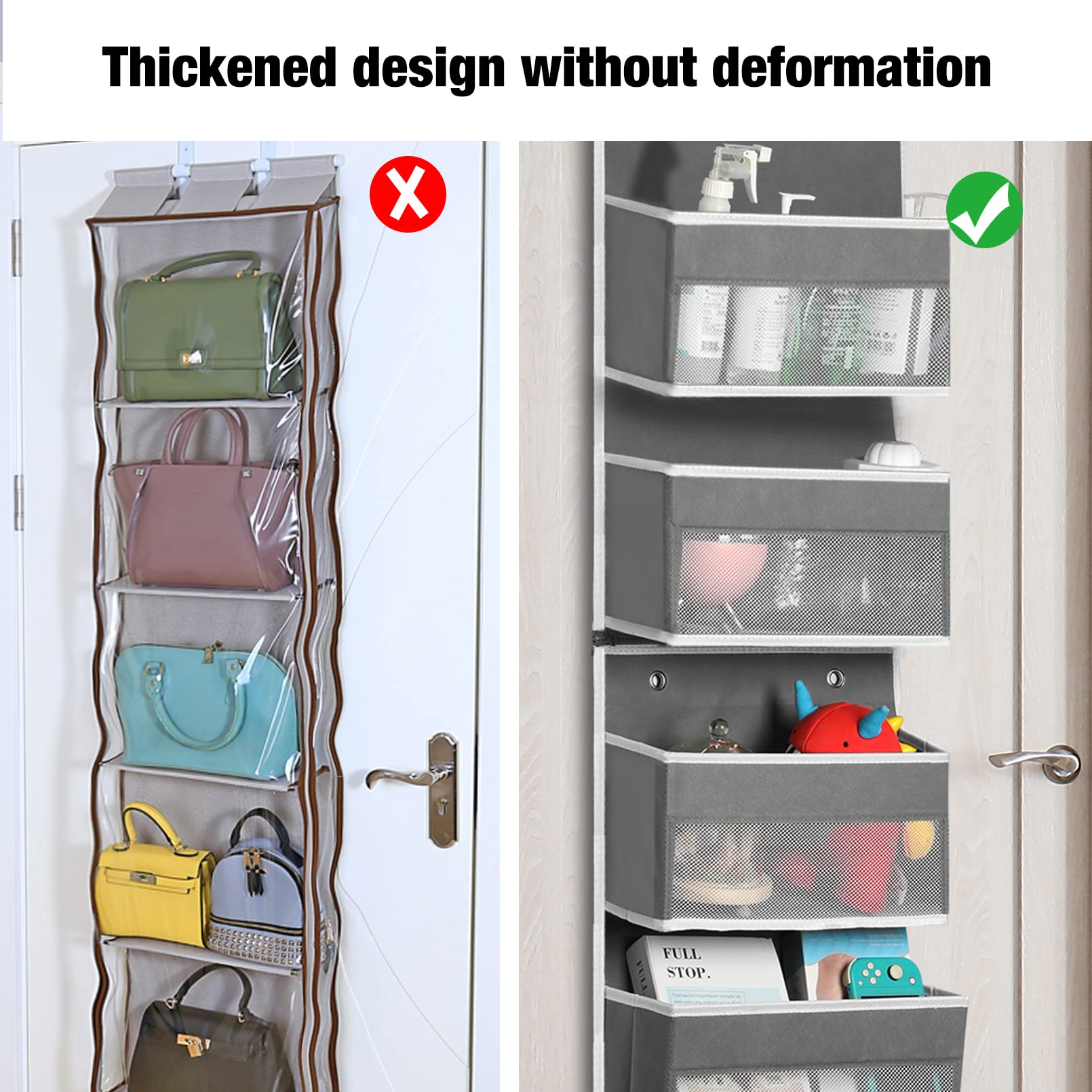 Over Door Organizer with 6 Shelves - Hanging Closet & Bathroom Storage for Bedroom, Kitchen, Toys, Shoes & Stuffed Animals - Space Saving Grey Organizer for Home & Office Use