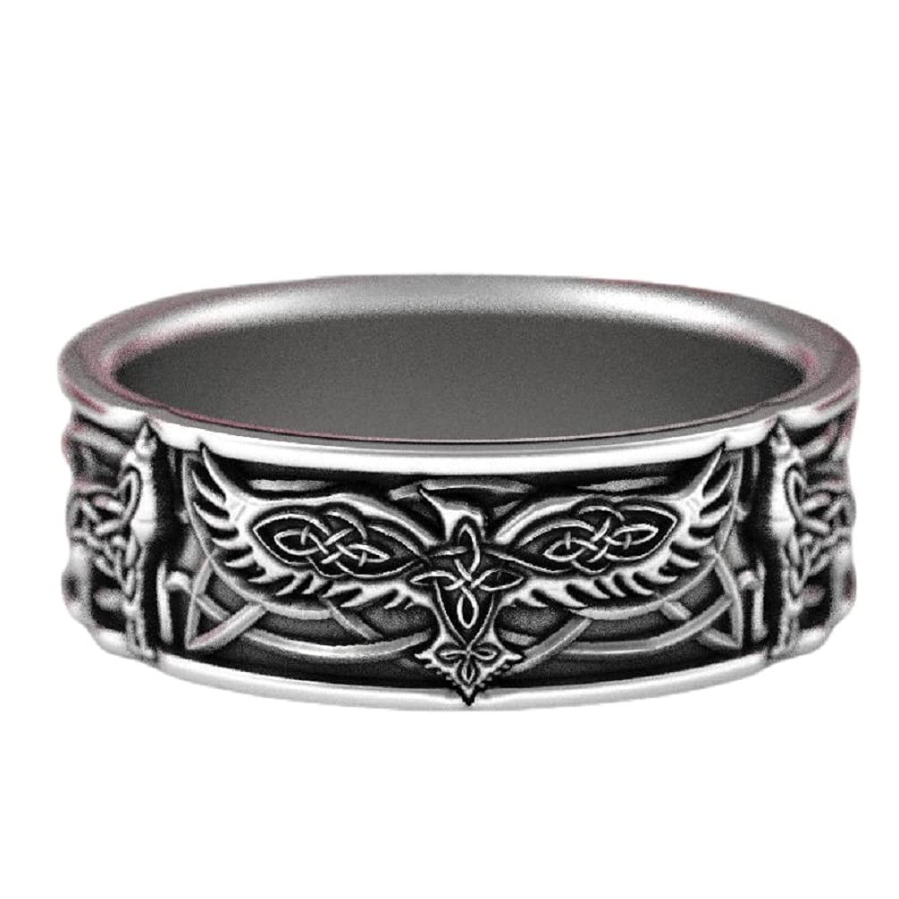 Men's Wolf Ring - Celtic Eagle Viking Wolf Head Ring, Nordic Punk Biker Jewelry, Hip Hop Gothic Cross Ring for Father's Day Gift | Perfect for Biker Events, Gothic Fashion & Viking Cosplay