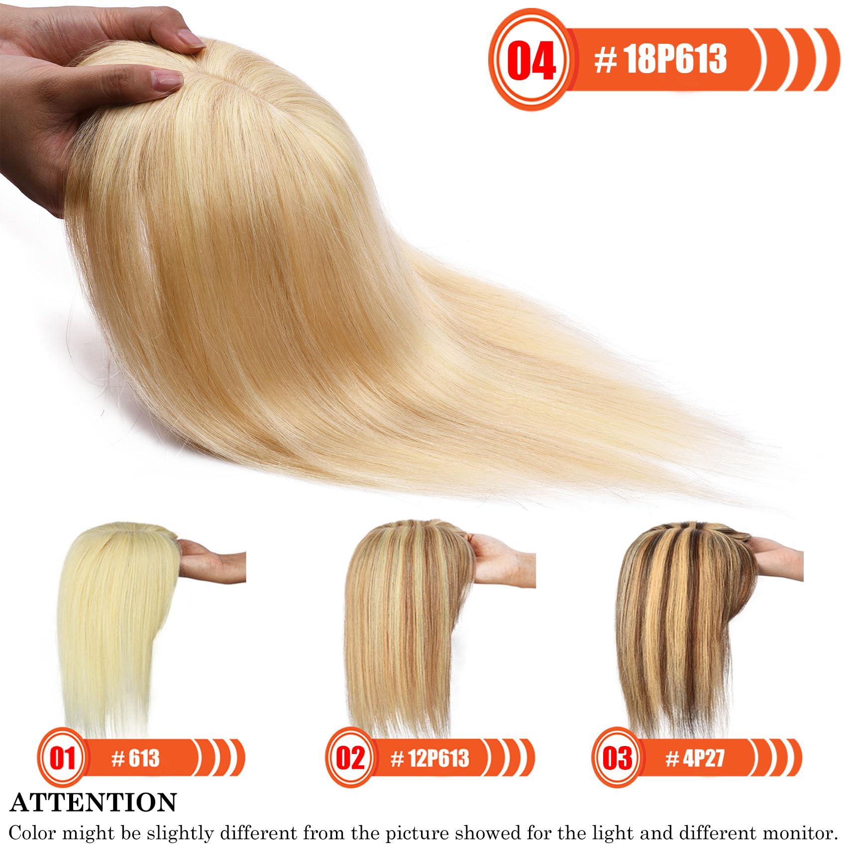 JGS1996 Women's Real Human Hair Toppers with Bangs - 100% Remy Human Hair Wig Clip-in for Thinning Hair & Hair Loss - 10 Inch #18/613 Blonde - Perfect for Daily Wear, Parties & Special Occasions