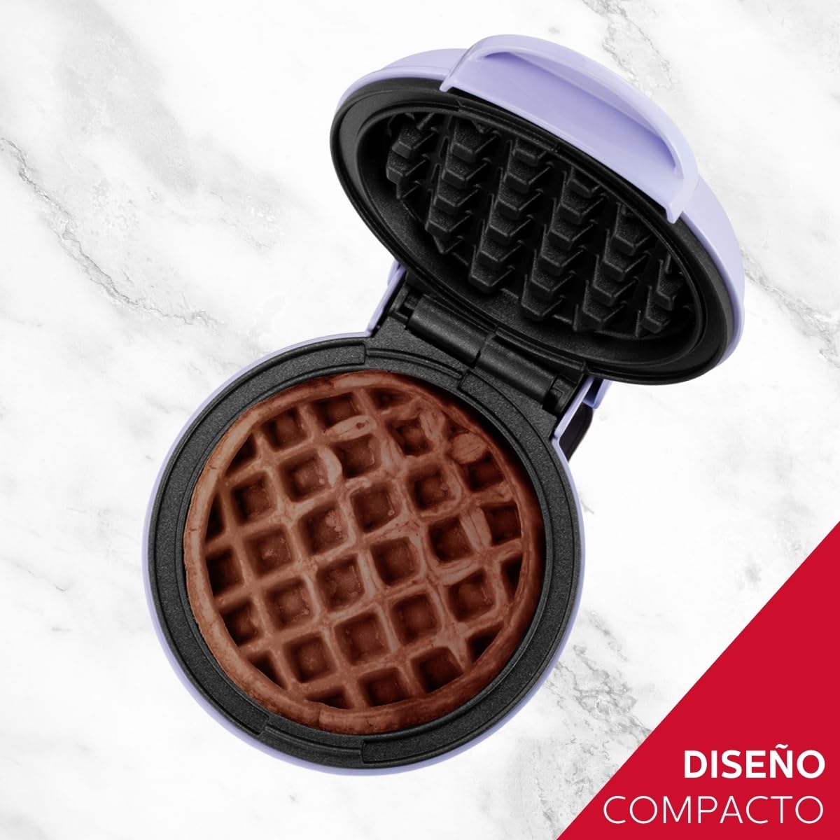 Holstein Housewares Mini Waffle Maker - 4 Inch Personal Waffle Iron with Non-Stick Coating, Quick & Easy Breakfast Maker - Perfect for Home, Office, Dorm or Travel - Lavender Purple Color