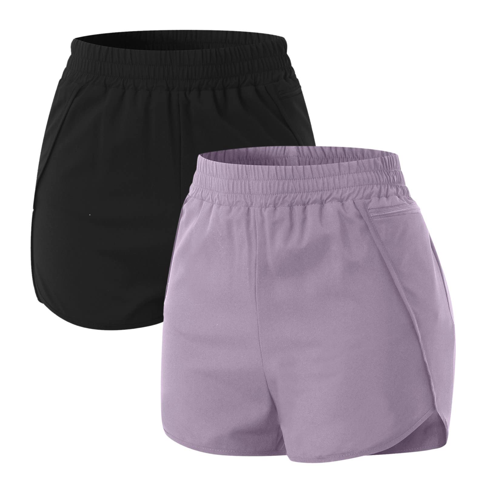 MAYW Women's 2-Pack Stretchy Athletic Shorts with Pockets - High Waist Workout Running Yoga Soccer Shorts for Women - Perfect for Gym, Jogging & Sports Activities