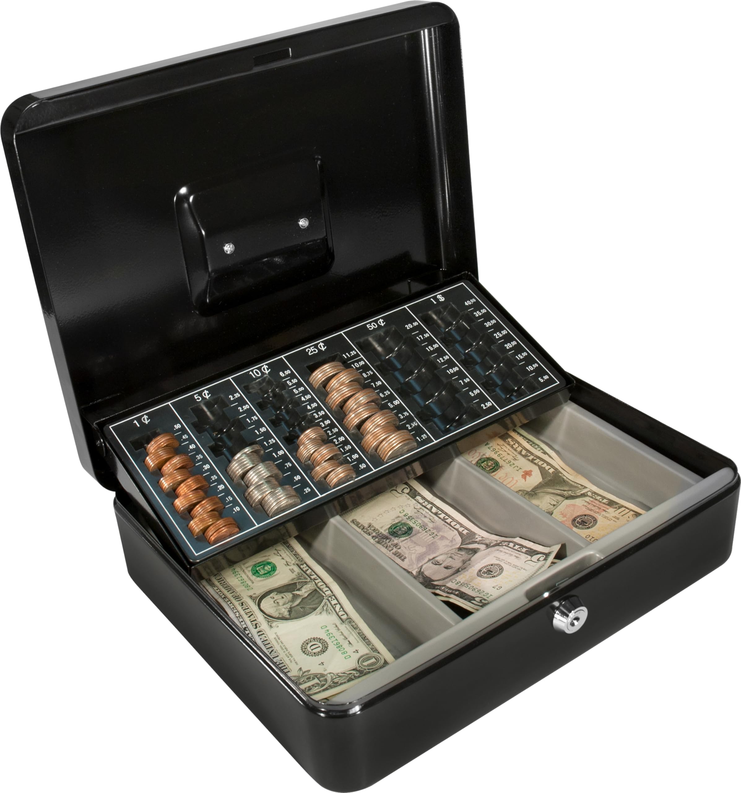 BARSKA 12-Inch Secure Cash Box with 6 Compartment Tray & Key Lock - Ideal for Small Business, Retail Stores, and Home Office Organization