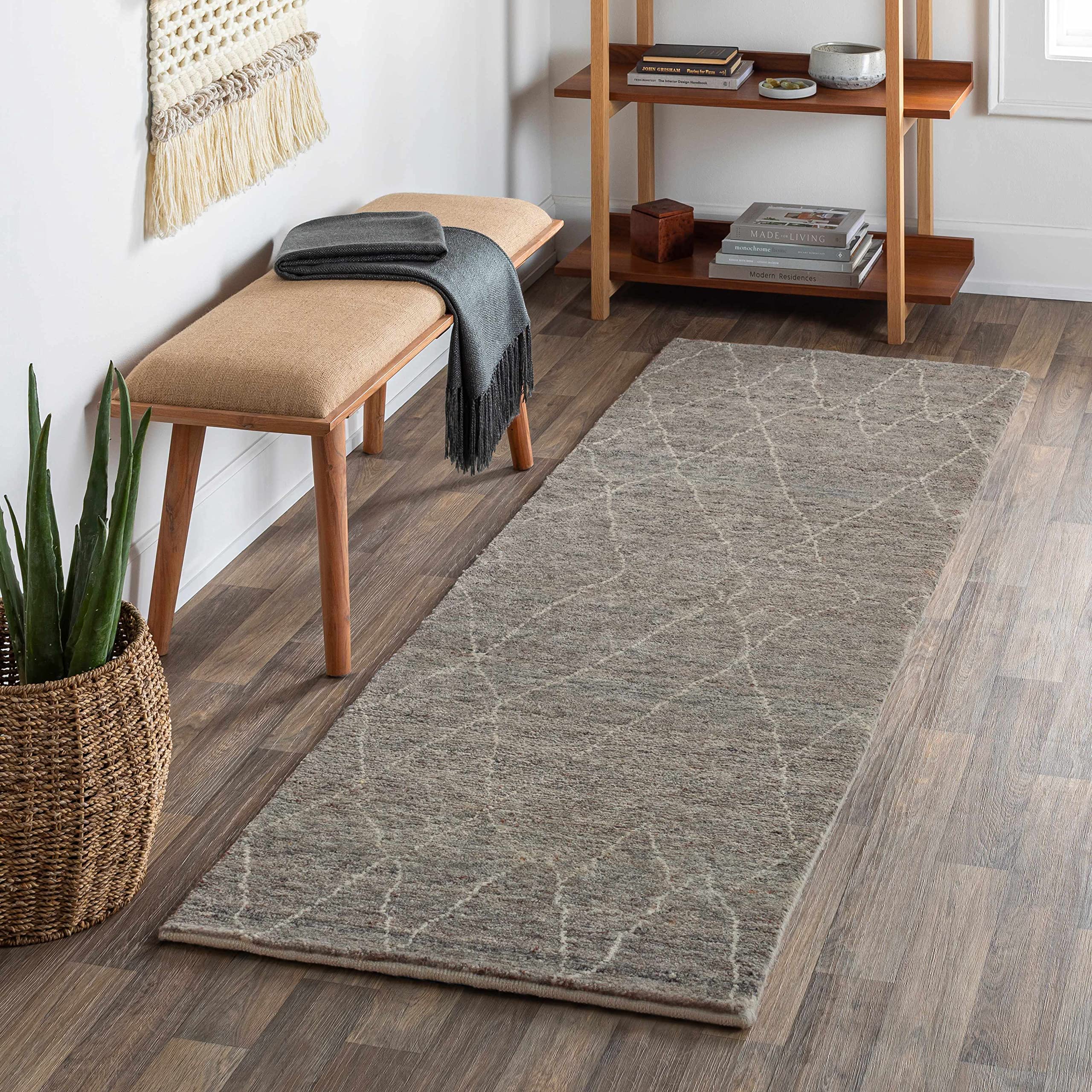 Hauteloom Molugan Wool Area Rug for Living Room & Bedroom - Farmhouse Style High Pile Soft Rug in Black, Dark Red, Charcoal - 2' x 3' - Perfect for Cozy Home Decor & Warm Winter Comfort
