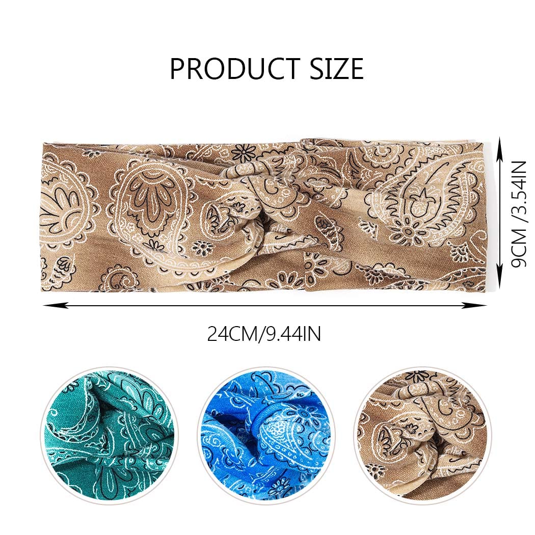 Boho Stretchy Knotted Headbands for Women & Girls - Pack of 3 Wide Hair Bands & Turban Headwraps in Blue - Perfect for Yoga, Workouts, and Casual Fashion