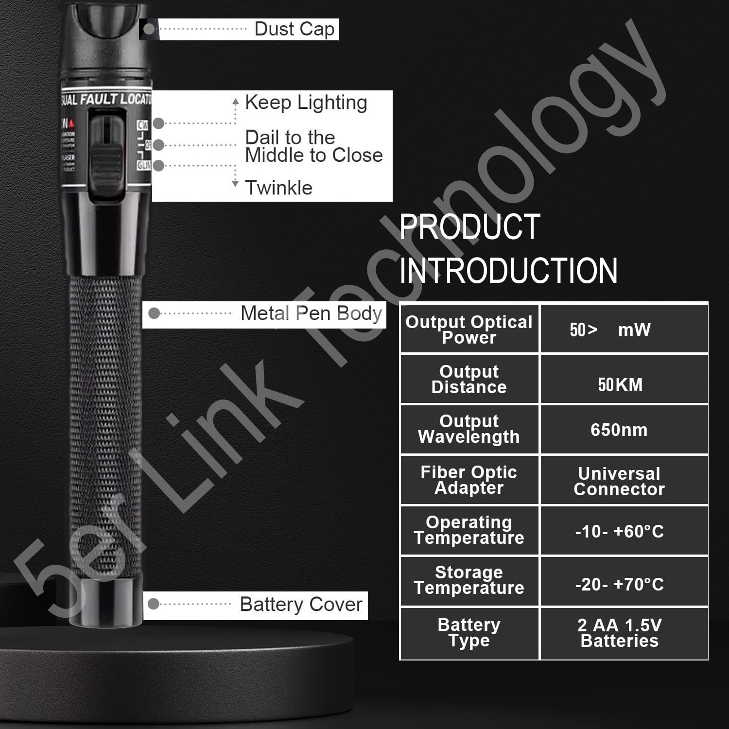 Fiber Optic Cable Troubleshoot Kit - 50mW/50km VFL Visual Fault Locator Pen with LC/SC/ST/FC Coupler Adapters, 2 Cleaners & 3 Patch Cords - Perfect for Network Maintenance, Data Center & Telecom Repairs
