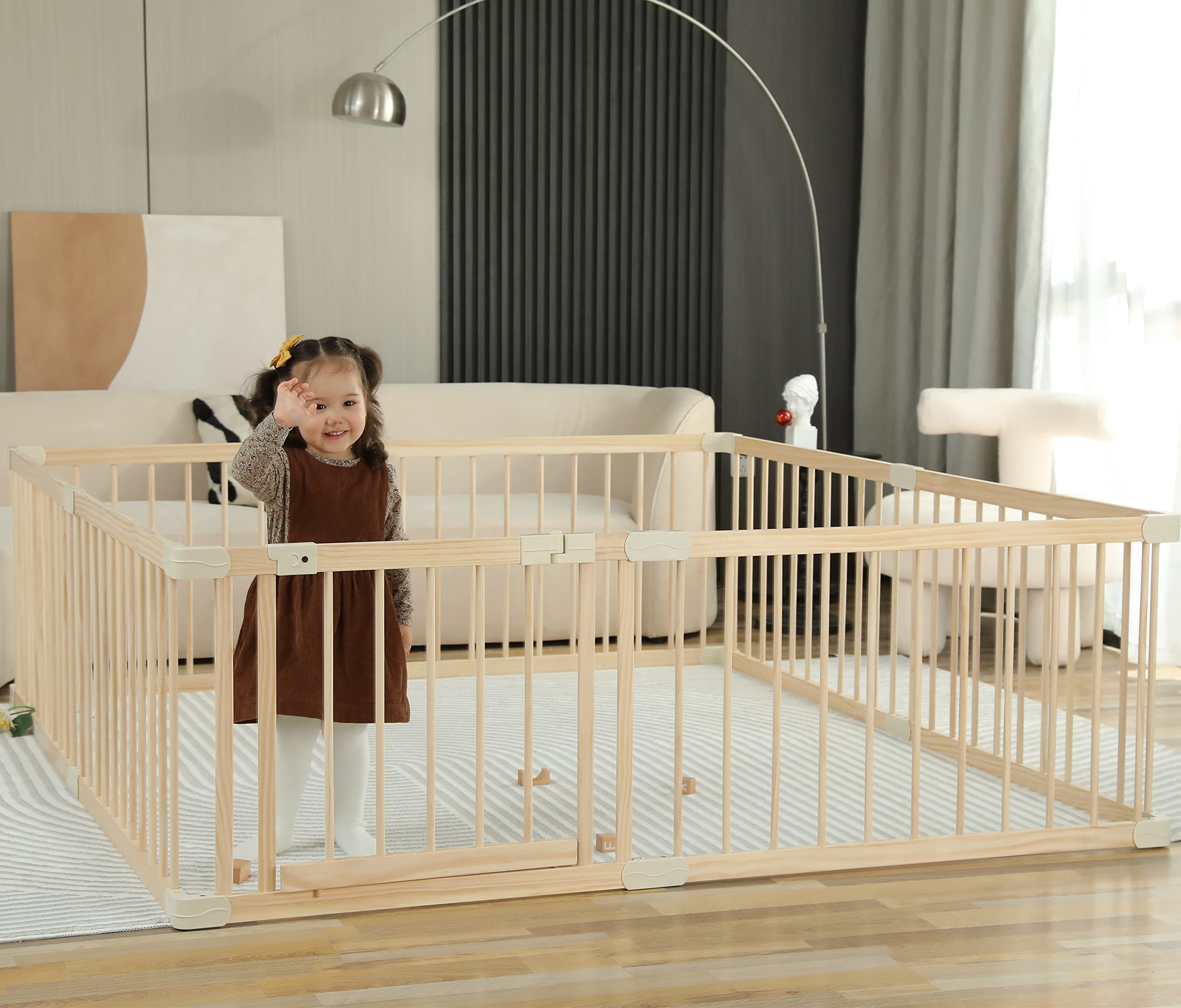 Conababy Large Wooden Baby Playpen (160x180cm) - Safe Play Yard for Toddlers & Kids Indoor, Daycare Play Area - Perfect for Home Gym, Nursery & Childproofing