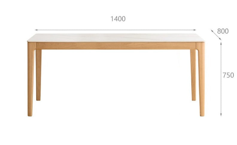 Solid Oak & Ash Wood Dining Table with Natural Rock Slab Surface - Rustic Farmhouse Style for Dining Room & Kitchen Decor