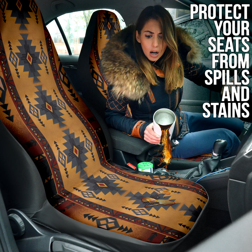 Aztec Boho Vintage Brown Car Seat Covers - Waterproof & Non-Slip for SUVs, Trucks & Sedans - Perfect for Road Trips & Daily Commutes