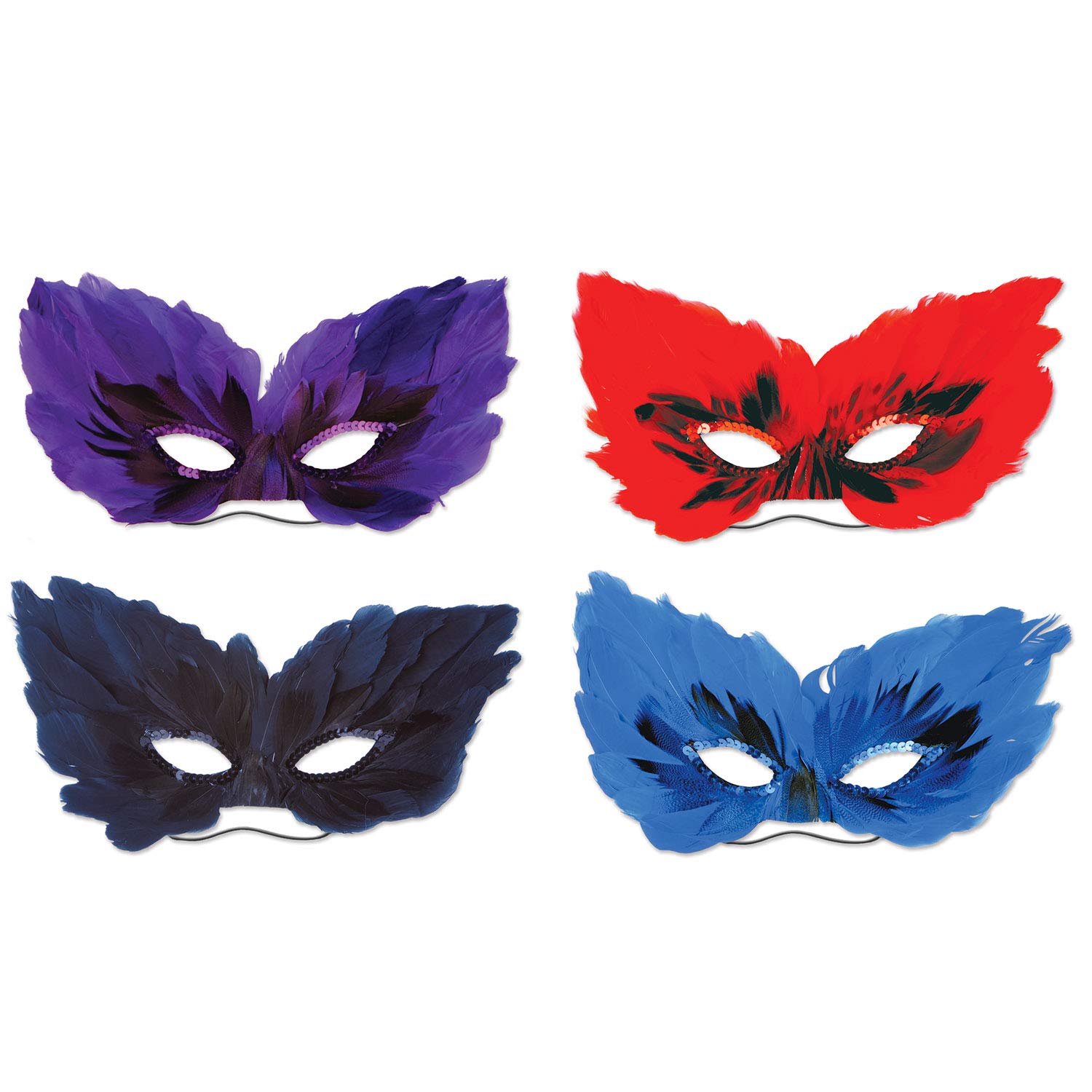 48-Pack Multi-Color Feather Masquerade Masks for Adults - Unisex Costume Accessories (10.75