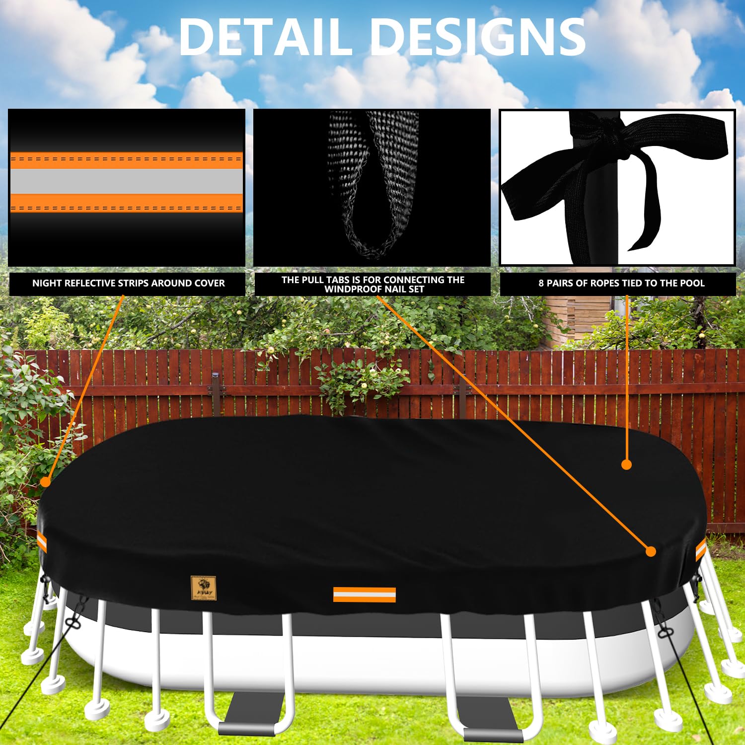 12x24ft Rectangle Above Ground Pool Cover - Heavy Duty 420D Polyester Winter Pool Cover for Oval Pools | Waterproof, Tearproof & UV-Resistant with Ground Nail Sets | Perfect for Winter Protection & Summer Solar Heating