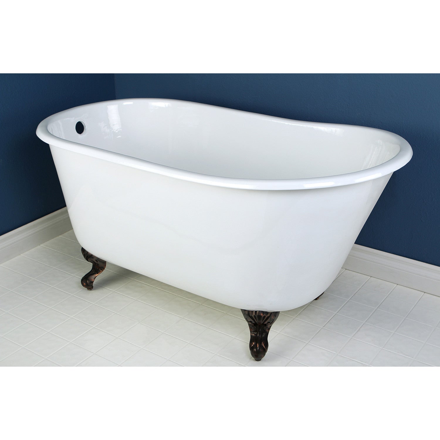 Aqua Eden 53 Inch White Cast Iron Clawfoot Bathtub - Oval Single Slipper Tub with Oil Rubbed Bronze Feet (No Faucet Drillings) | Vintage Bathroom Decor, Spa Relaxation, Luxury Home Upgrade