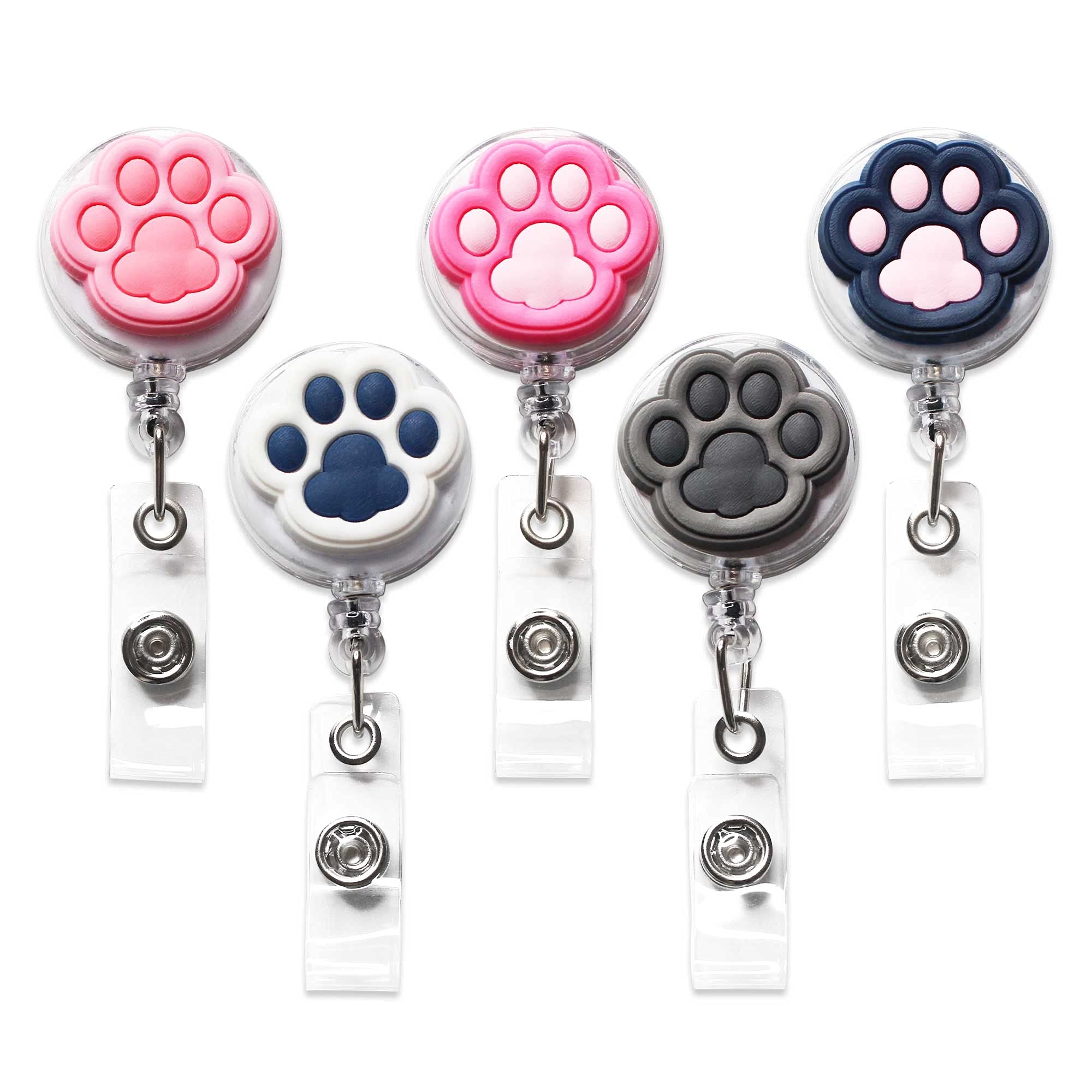 5Pcs Cat Paw Retractable ID Badge Reels - Cute Nurse Badge Holder with Clip for Healthcare Workers, Teachers & Students - Perfect for Hospitals, Schools & Office Use