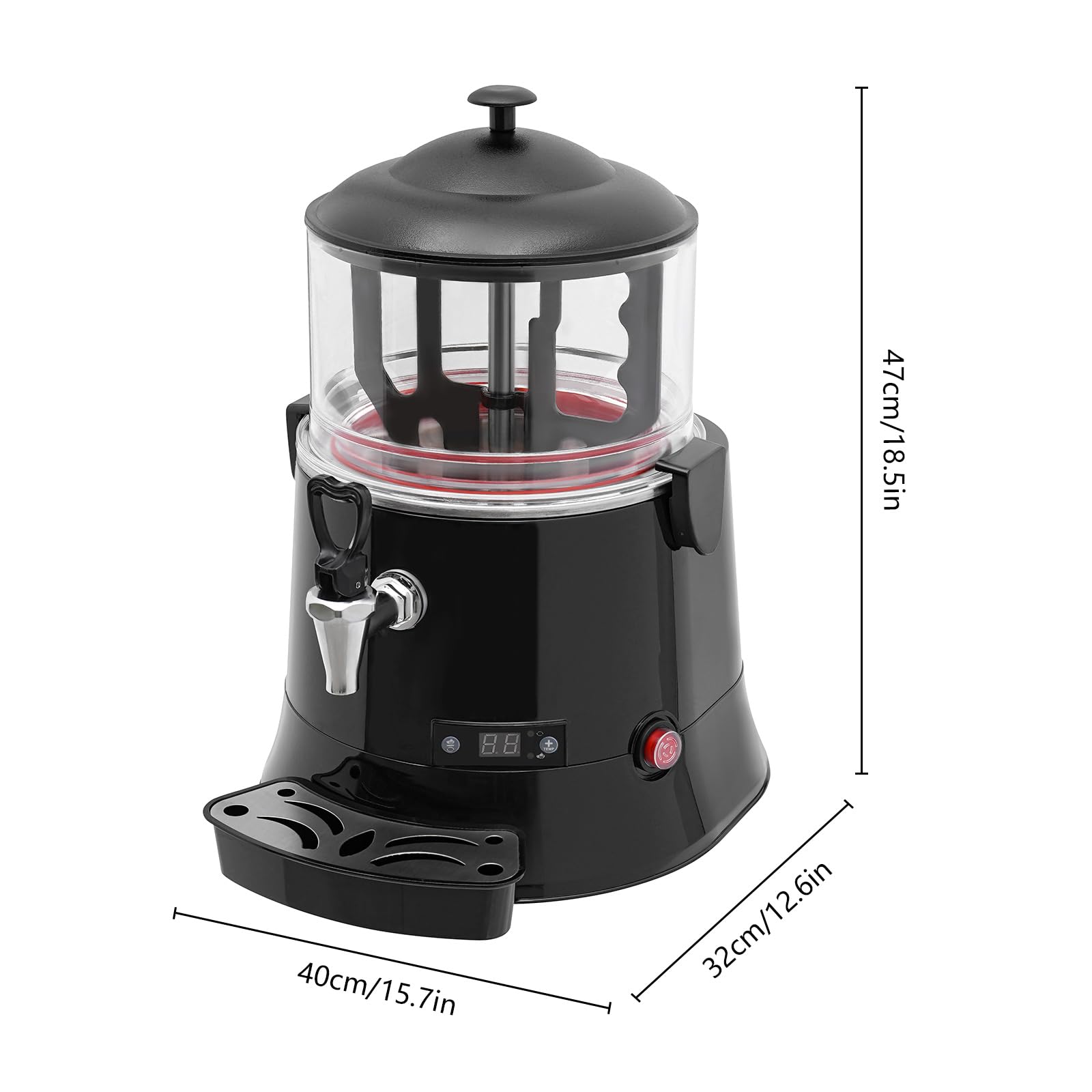 5L Commercial Hot Chocolate Machine 400W with Temperature Control (86-194°F) - Hot Beverage Dispenser for Milk, Soy Milk, Tea - Perfect for Cafés, Restaurants & Events (Black)