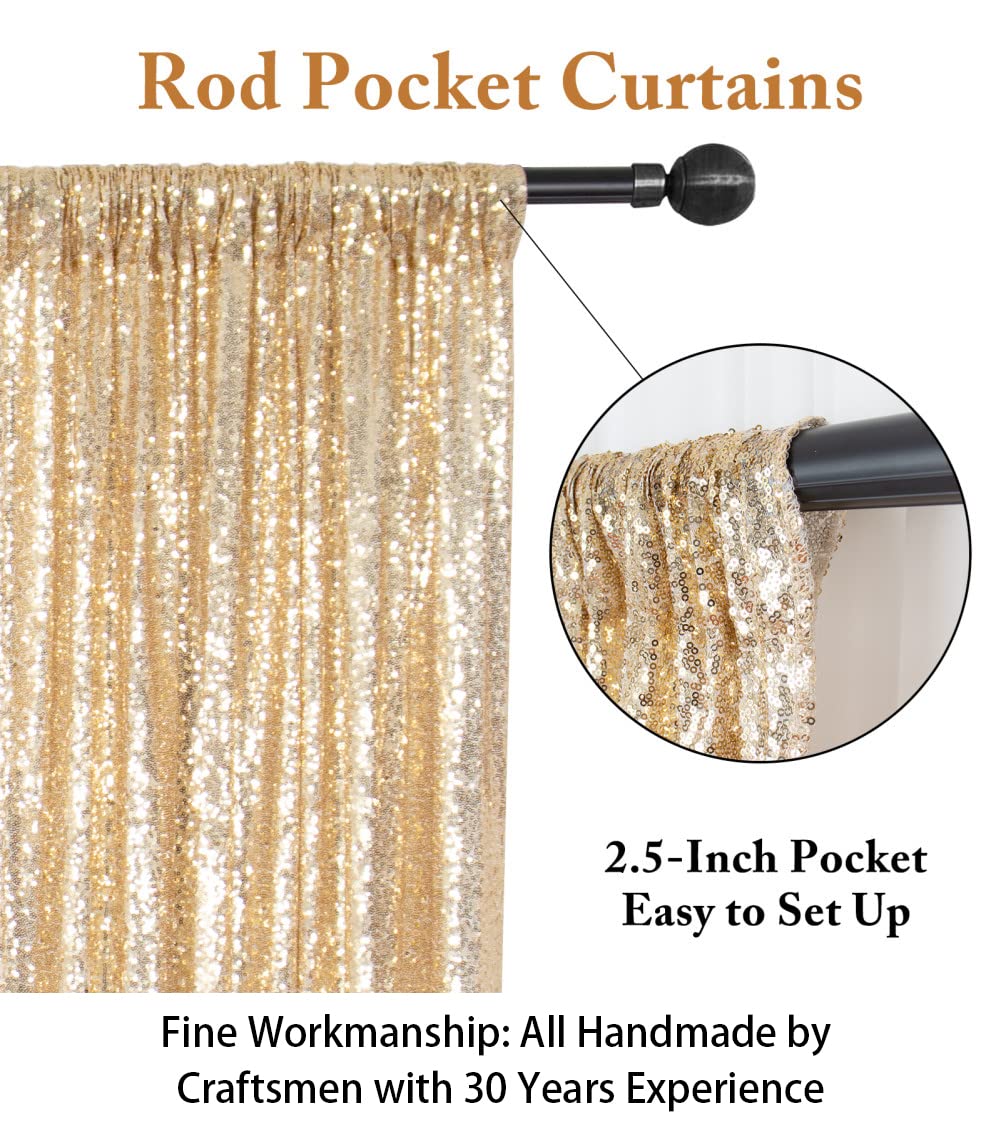 ShinyBeauty 4FTx7FT Light Gold Sequin Fabric Backdrop - Elegant Wedding & Rust Photography Curtain for Parties, Events, and Photo Booths - Perfect for Birthday Celebrations, Bridal Showers, and Professional Studio Shoots