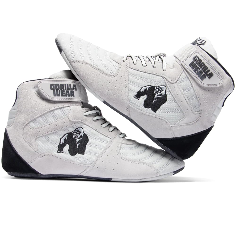 GORILLA WEAR Perry High Tops Pro Weightlifting Shoes for Squats, Deadlifts & Powerlifting - Cross Training Gym Shoes for Men & Women in White - Perfect for Weight Training, Olympic Lifting & Strength Workouts