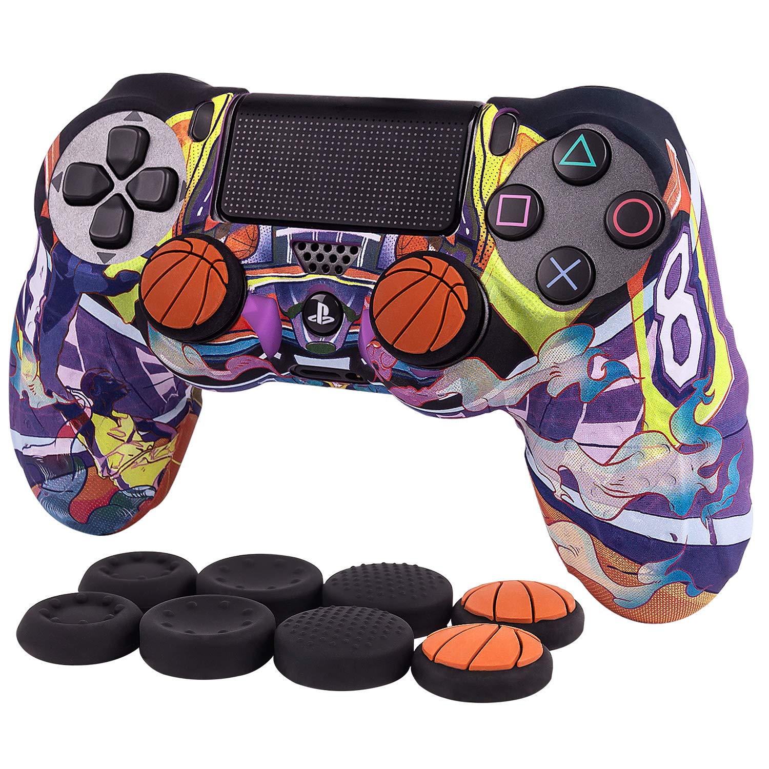 Premium Anti-Slip Silicone Cover for Sony PS4 Controller - DualShock 4 Skin Grip with 8 Thumb Grips (Kobe Design) - Compatible with PS4/PS4 Slim/PS4 Pro - Perfect for Gaming, Streaming & Esports Tournaments