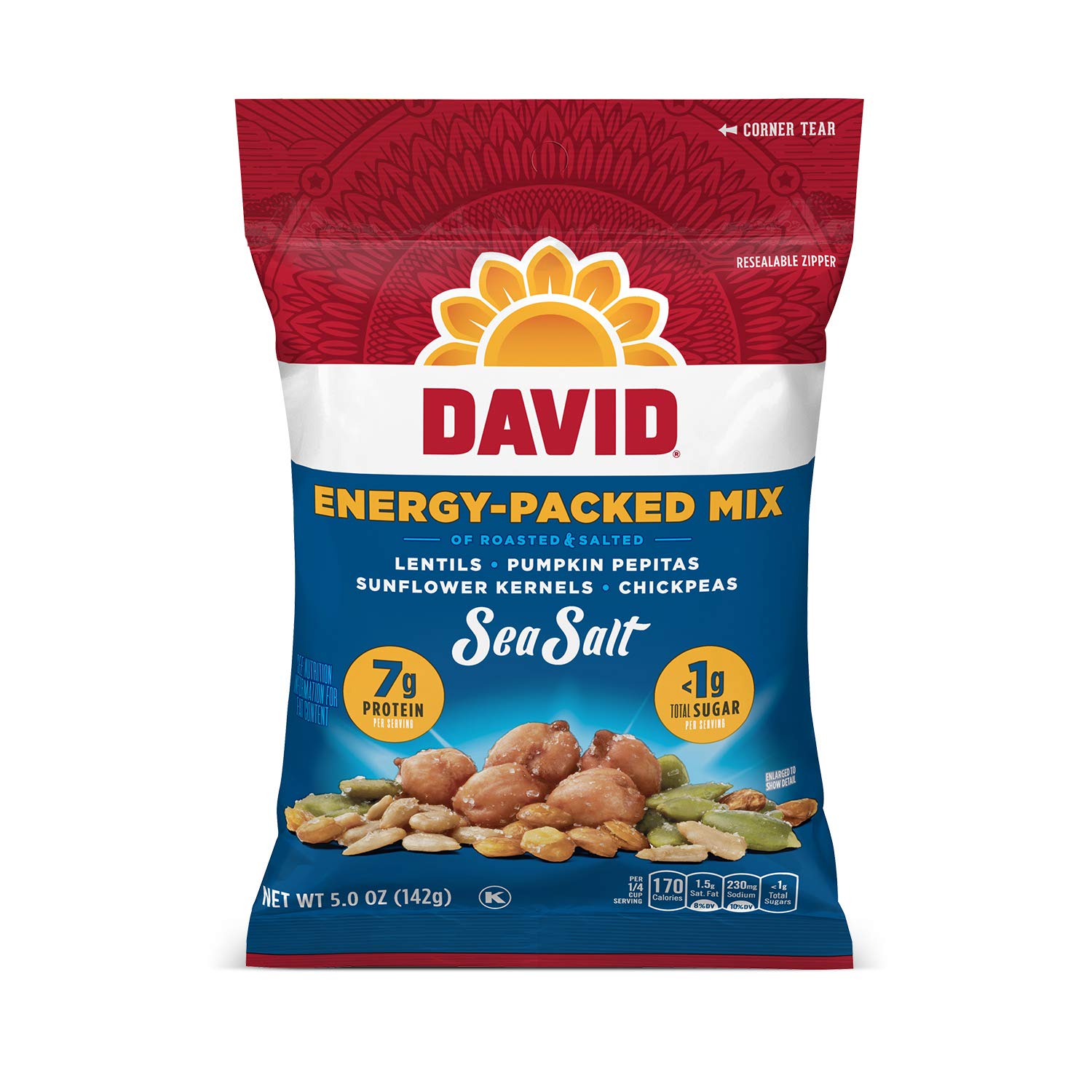 DAVID Seeds Sea Salt Energy-Packed Snack Mix, 5 Oz (Pack of 8) | High Protein Trail Mix for Hiking, Gym & Office Snacks | Healthy Nuts & Seeds Snack for Energy Boost