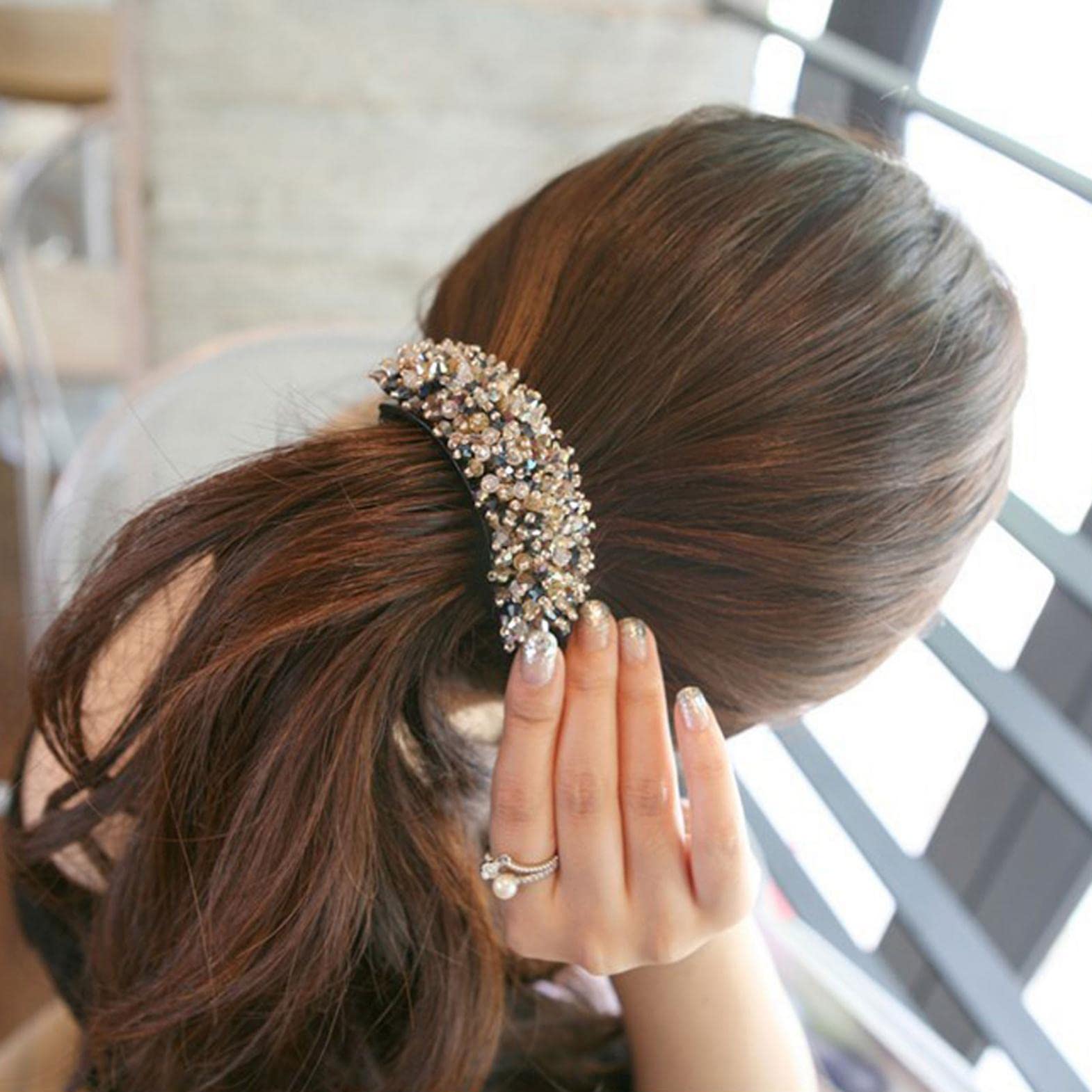 Rhinestone Hair Bun Maker - Elegant Hair Styling Tool for Women & Girls | Easy Donut Bun Maker with Rhinestone Hair Band | Perfect for Weddings, Parties & Daily Hairstyles | Navy Blue