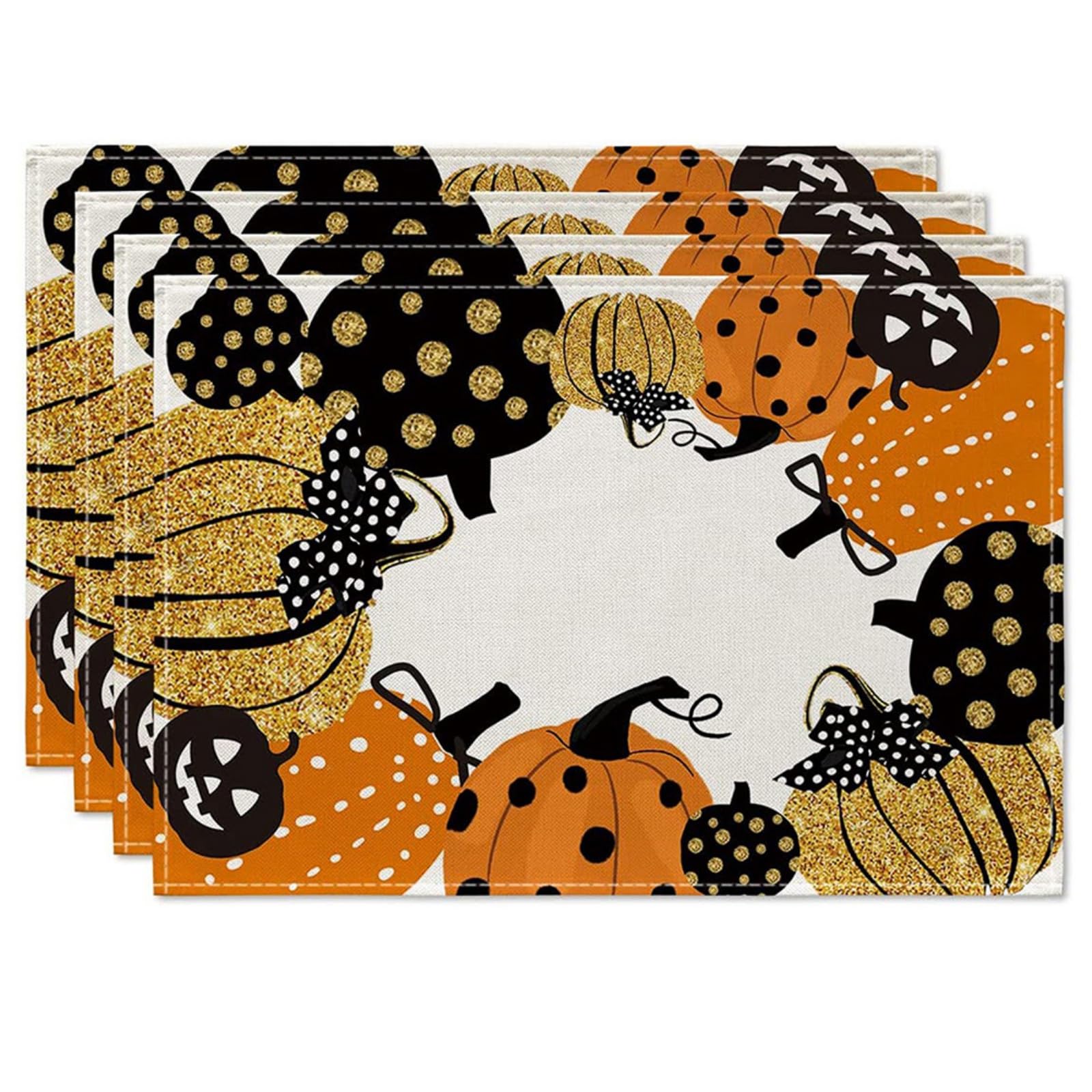 Halloween Placemats Set of 4 - Pumpkin Themed Seasonal Table Mats for Dining & Kitchen Decor - Perfect for Halloween Parties, Dinners & Fall Home Decor