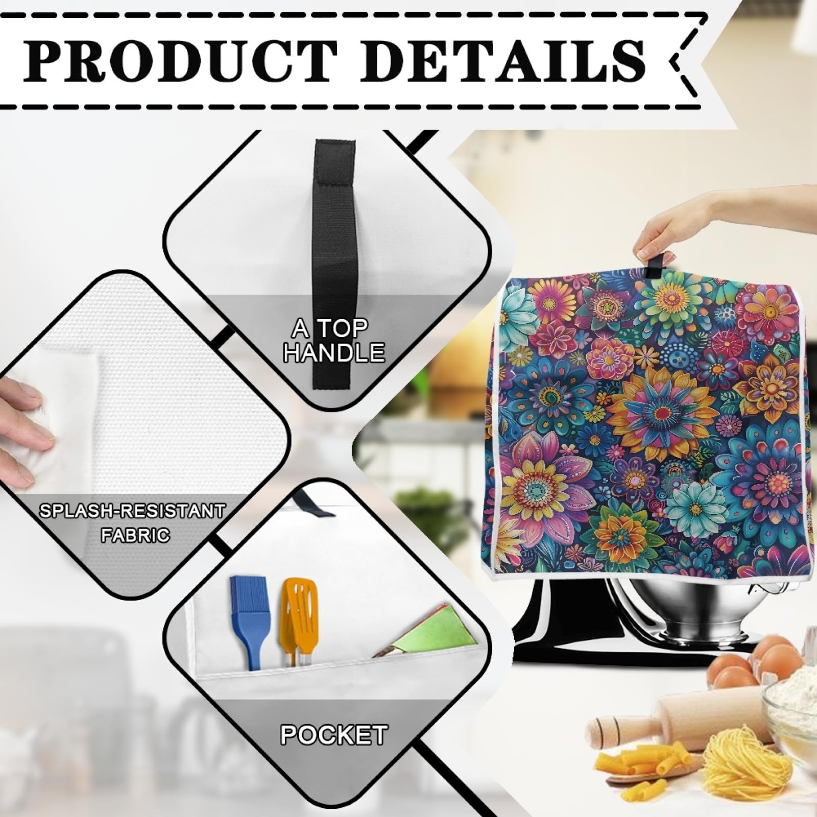 Bright Blossom Small KitchenAid Mixer Cover - Waterproof Dustproof Stand Mixer Protector for Kitchen Decor & Easy Cleaning - Perfect for Baking, Cooking & Countertop Storage