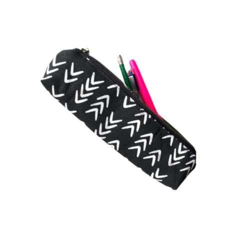 Stylish Black and White Mudcloth Print Pencil Pouch - Handmade 9 Inch Zipper Pen Case for School, Office & Travel Organization