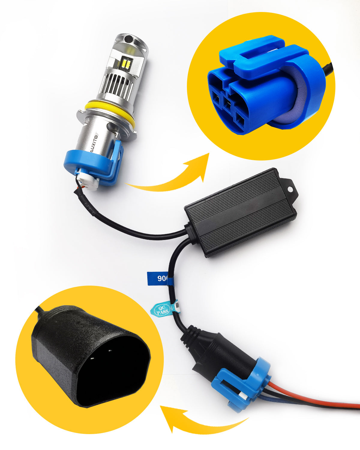 9007 HB5 Canbus Decoder Anti-Flicker Harness for LED Bulbs - Error Free Installation - Perfect for Car Headlight Upgrades & Fog Light Conversions