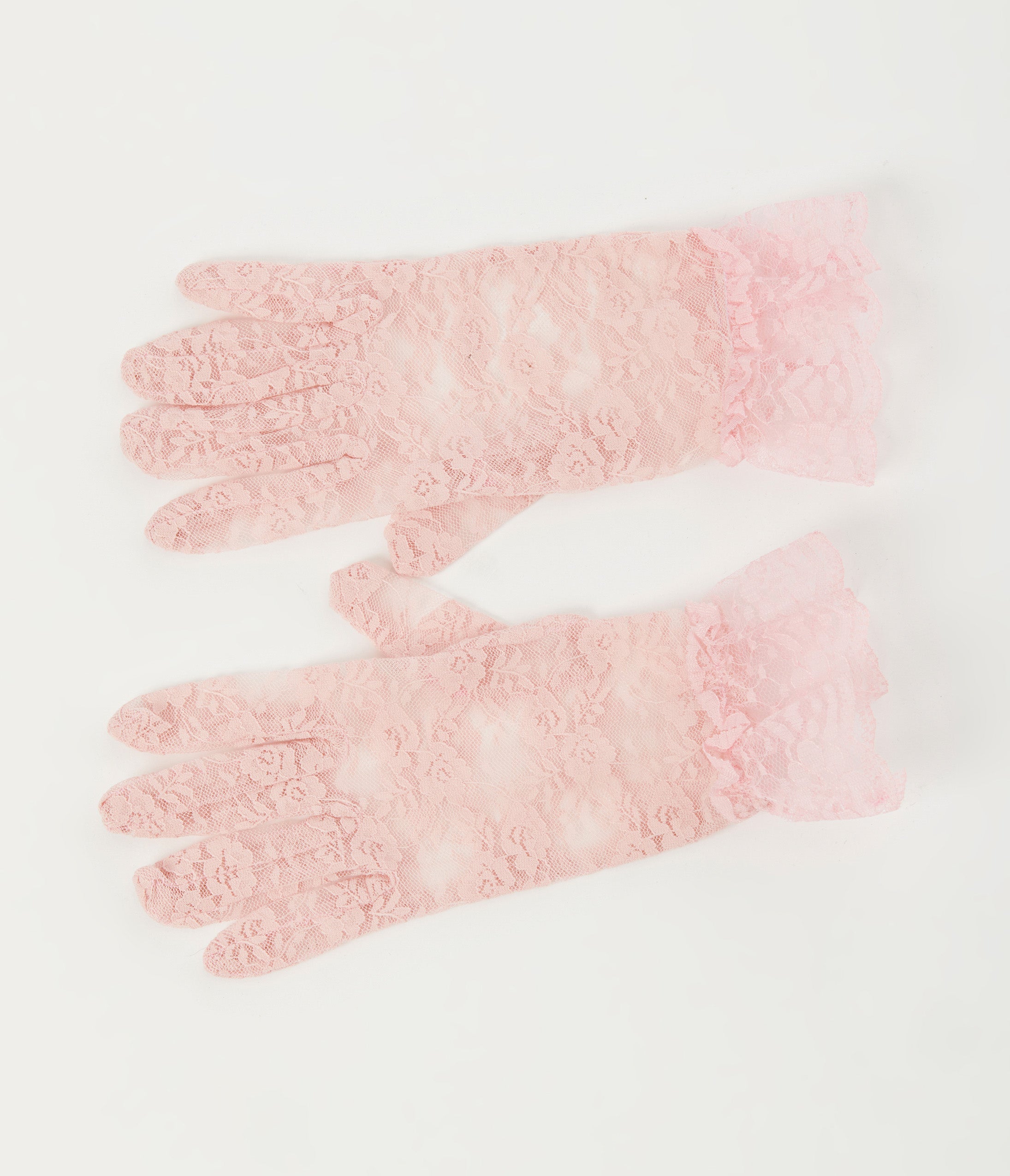 Elegant Pink Lace Ruffle Gloves for Women - Fashionable Hand Accessories for Parties, Weddings & Special Occasions