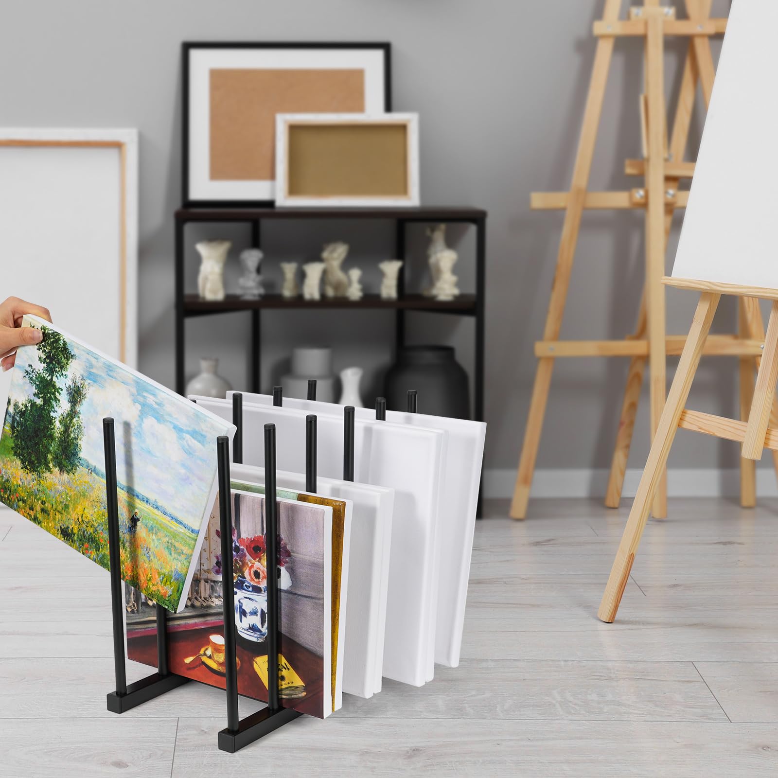 Metal Art Storage Rack for Canvas Frames & Drawing Boards - Heavy Duty Black Painting Organizer | Perfect for Art Studios, Classrooms & Home Decor Organization