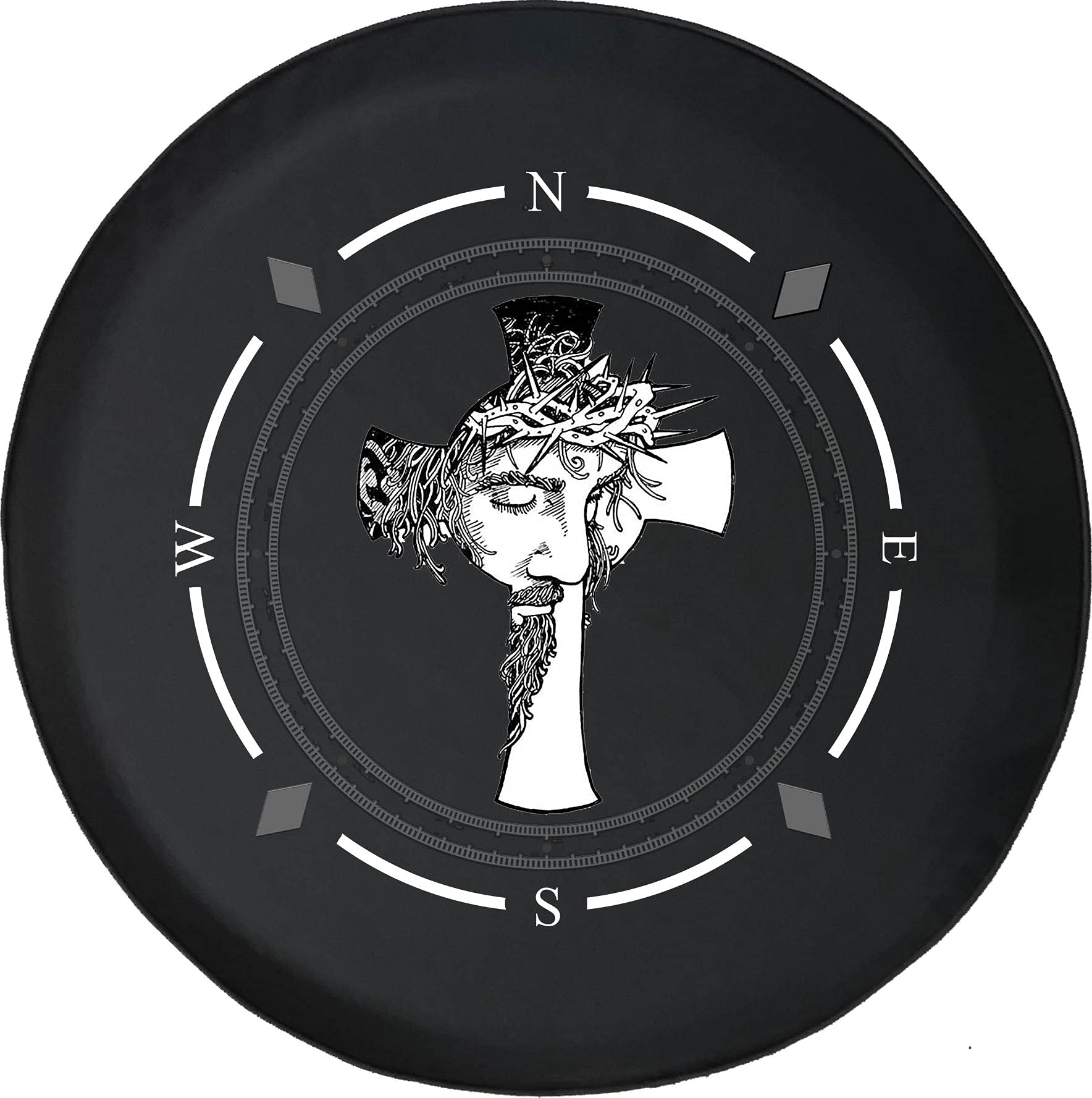 American Unlimited Spare Tire Cover with Compass & Jesus Cross Design - Universal Fit for SUV, Trailer, RV & Most Vehicles - Durable Wheel Protection for Outdoor Adventures & Road Trips